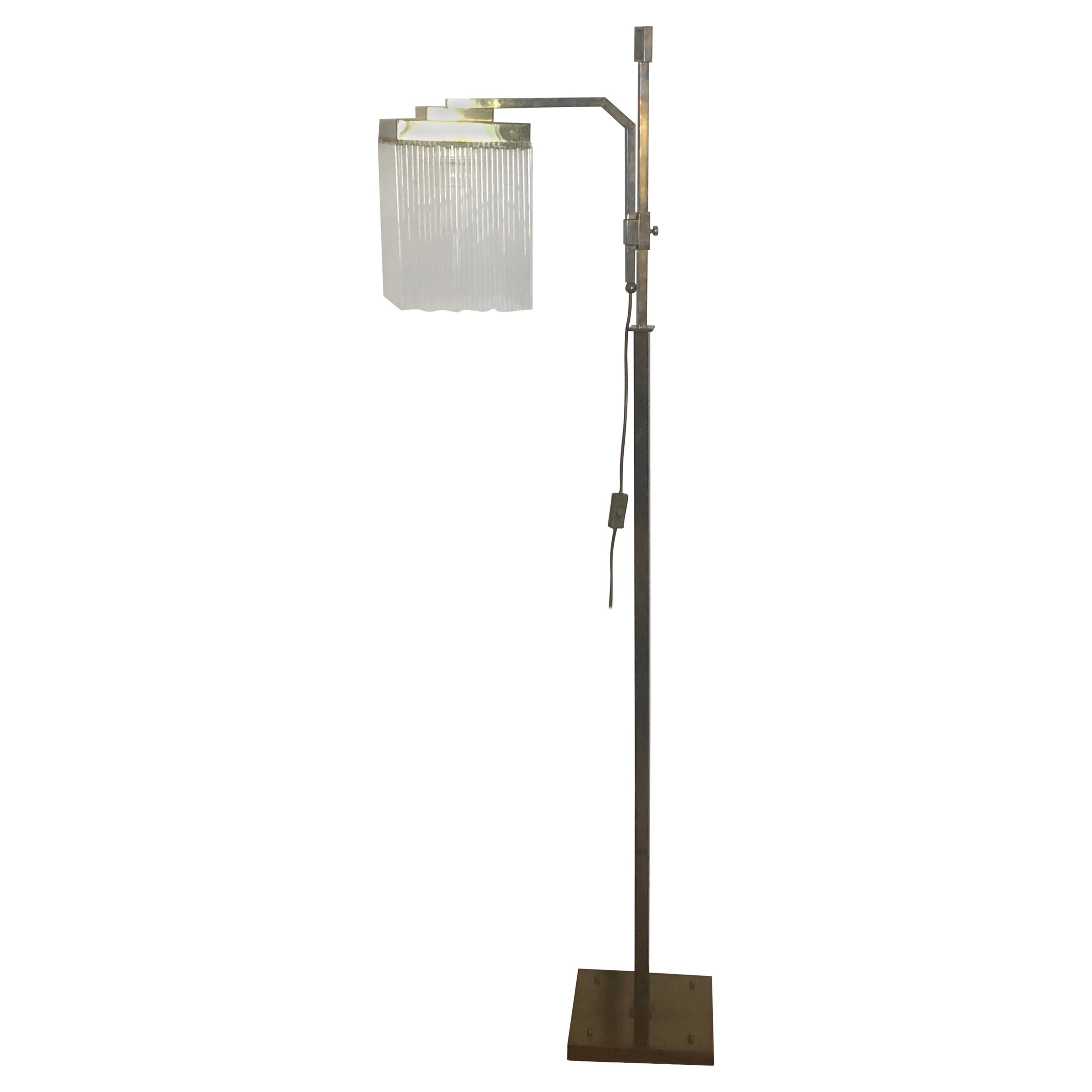 Rare Brass and Glass Floor Lamp From Vienna, Koloman Moser, Otto Wagner Style