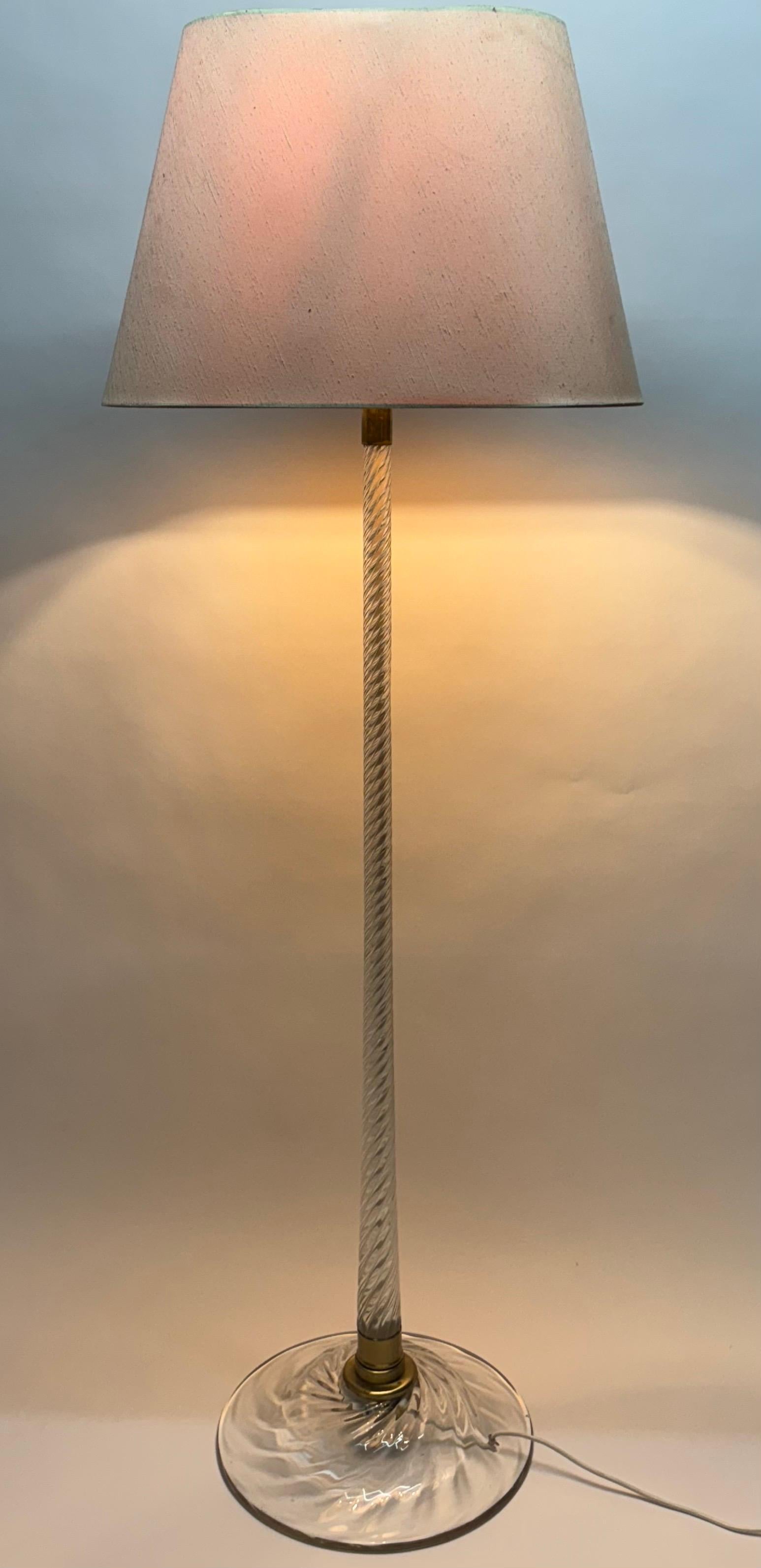 Mid-20th Century Rare Brass and Murano Glass Floor Lamp by Venini, Italy circa 1950s For Sale
