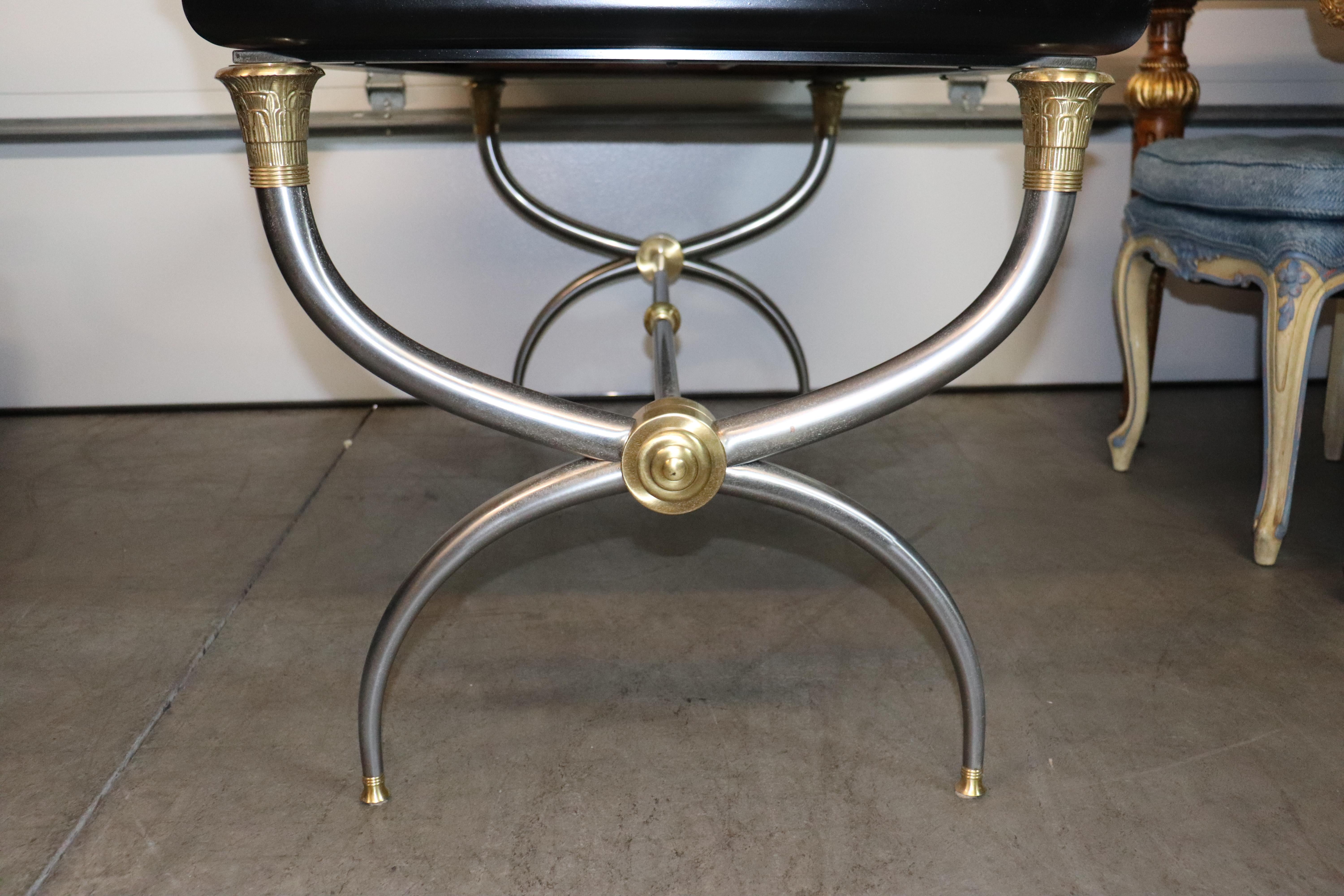 Rare Brass and Steel Aged Mirrored Top John Vesey Style Ebonzed Writing Desk For Sale 1