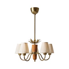 Rare Brass and Teak Chandelier, Hans Bergström (Attr.), 1950s