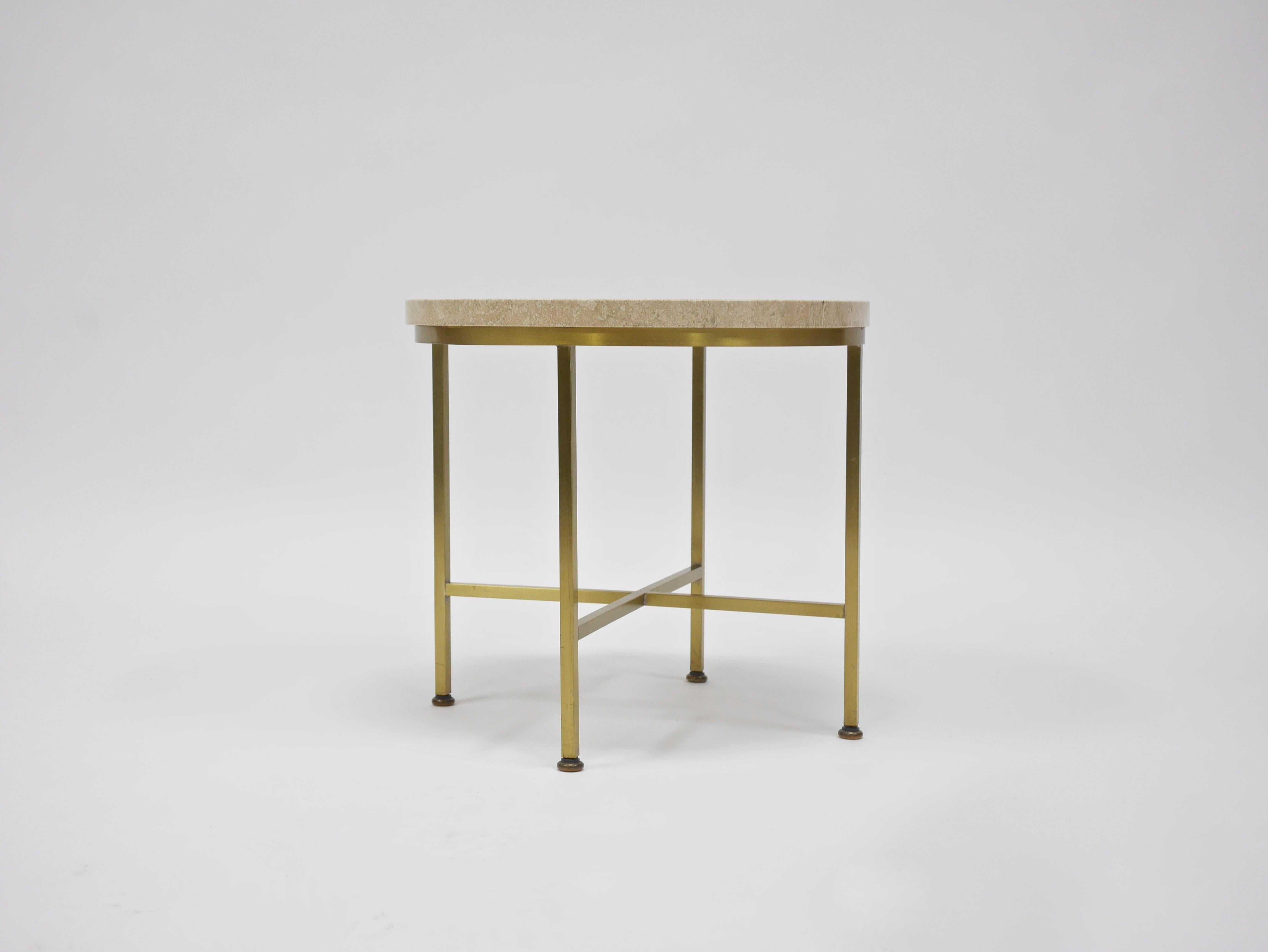 Mid-Century Modern Rare Brass and Travertine Cigarette Table by Paul McCobb For Sale
