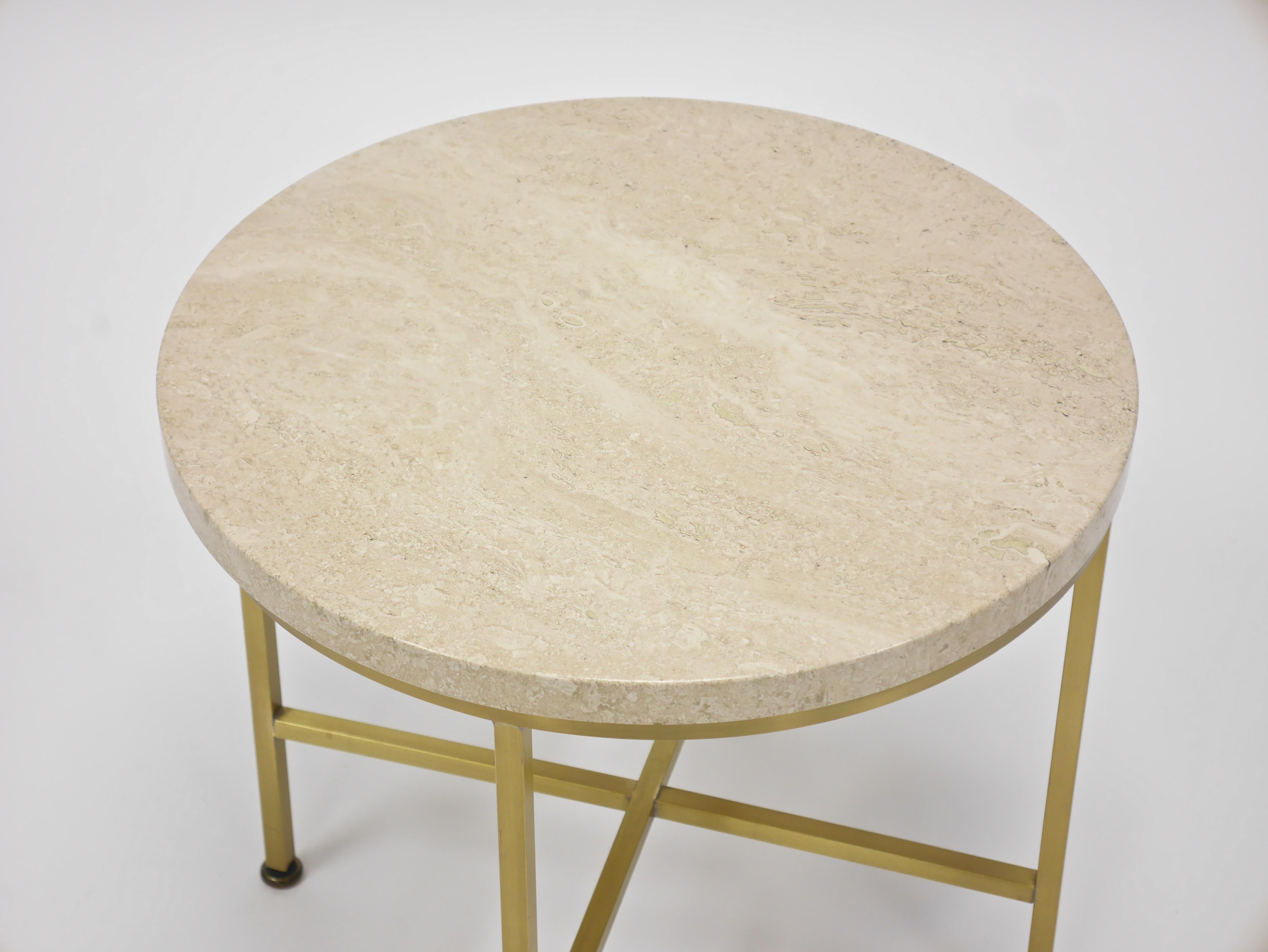 Rare Brass and Travertine Cigarette Table by Paul McCobb In Excellent Condition For Sale In Hadley, MA