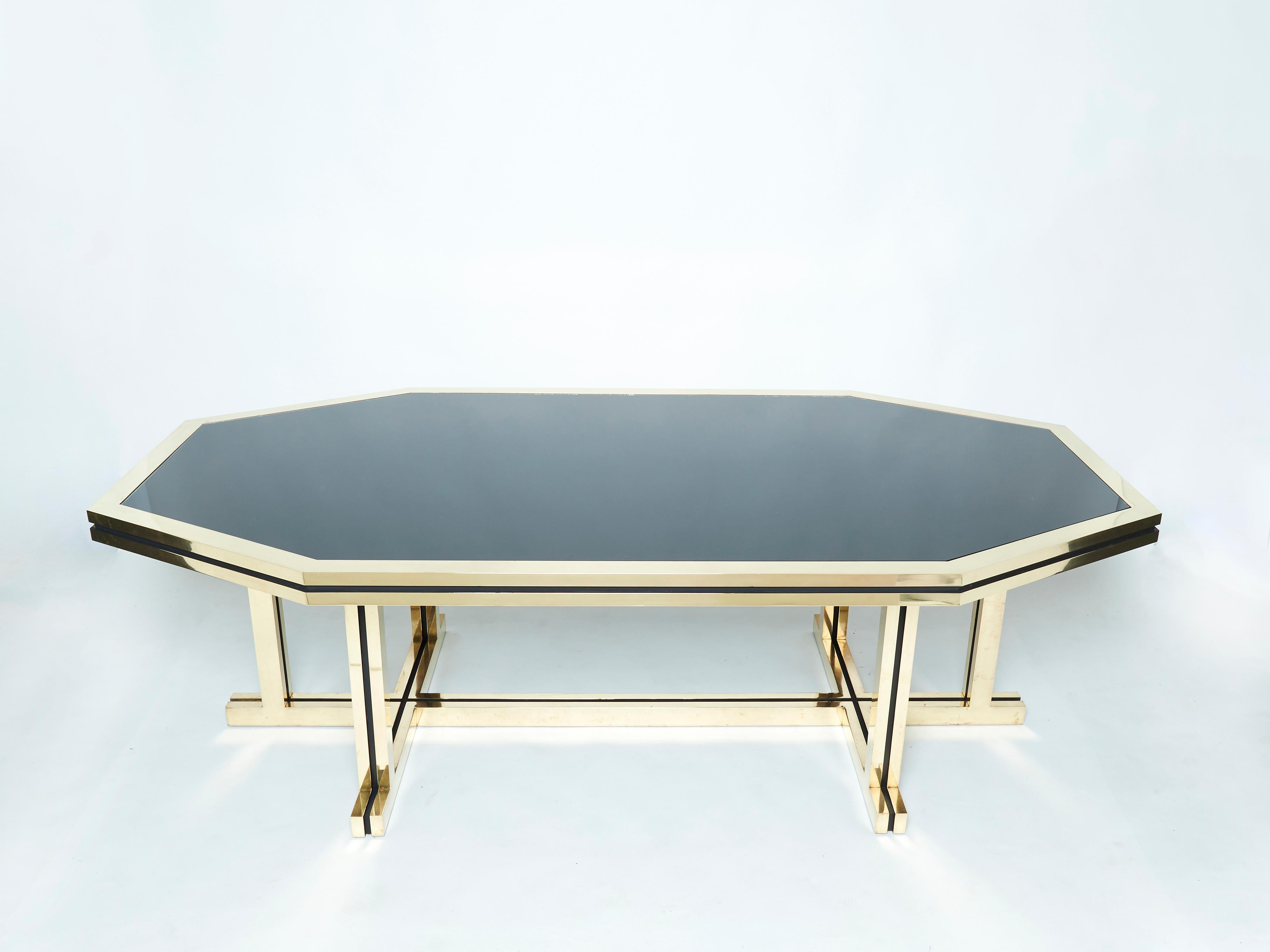 Mid-Century Modern Rare Brass Black Opaline Glass Maison Jansen Dining Table, 1970s