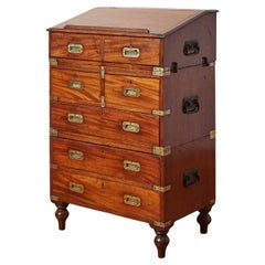 Rare Brass-Bound Mahogany Campaign Secretary / Chest of Drawers