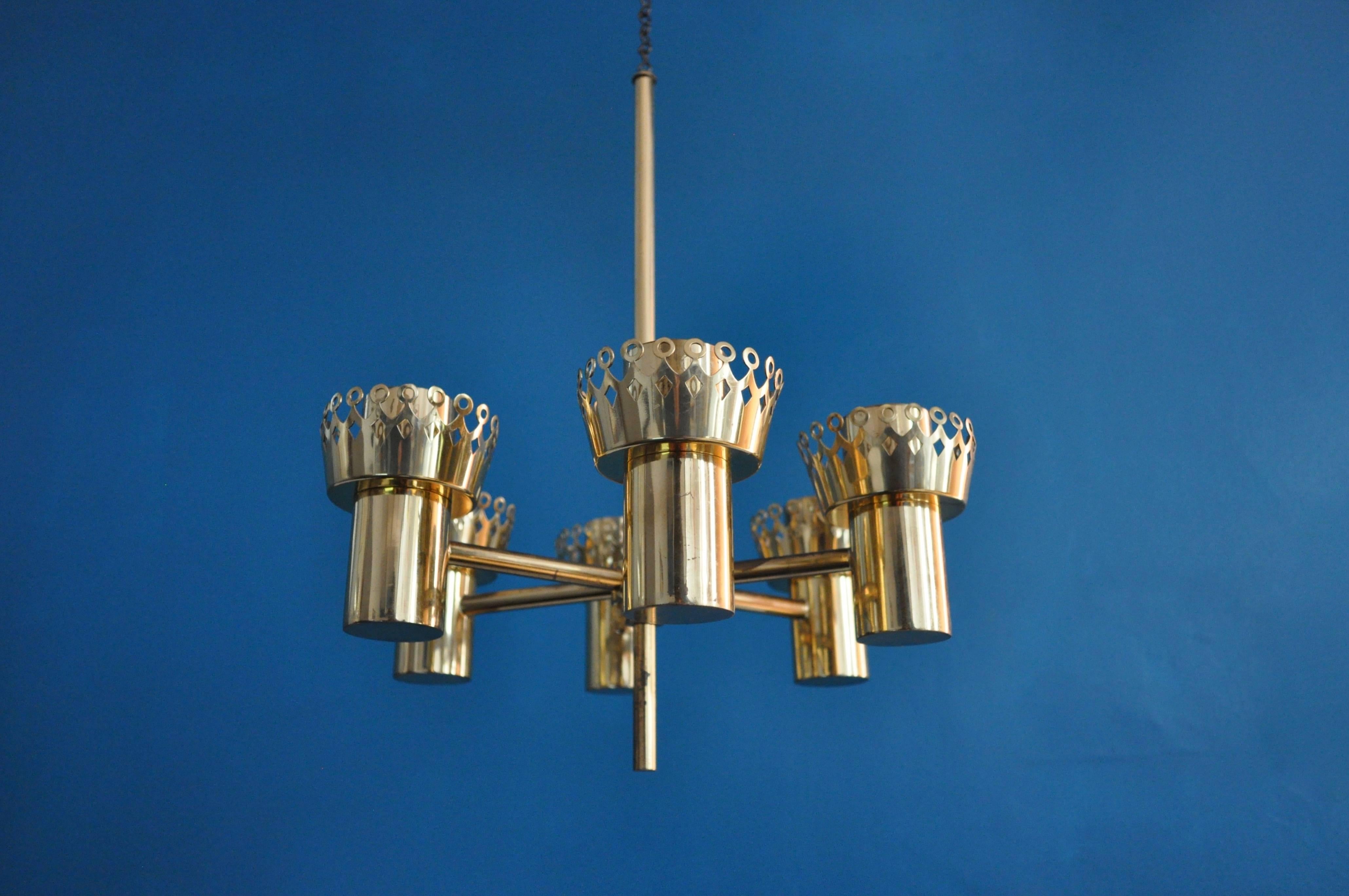 Rare Brass Celling Candle Lamp Hans Agne Jakobsson, Sweden 4