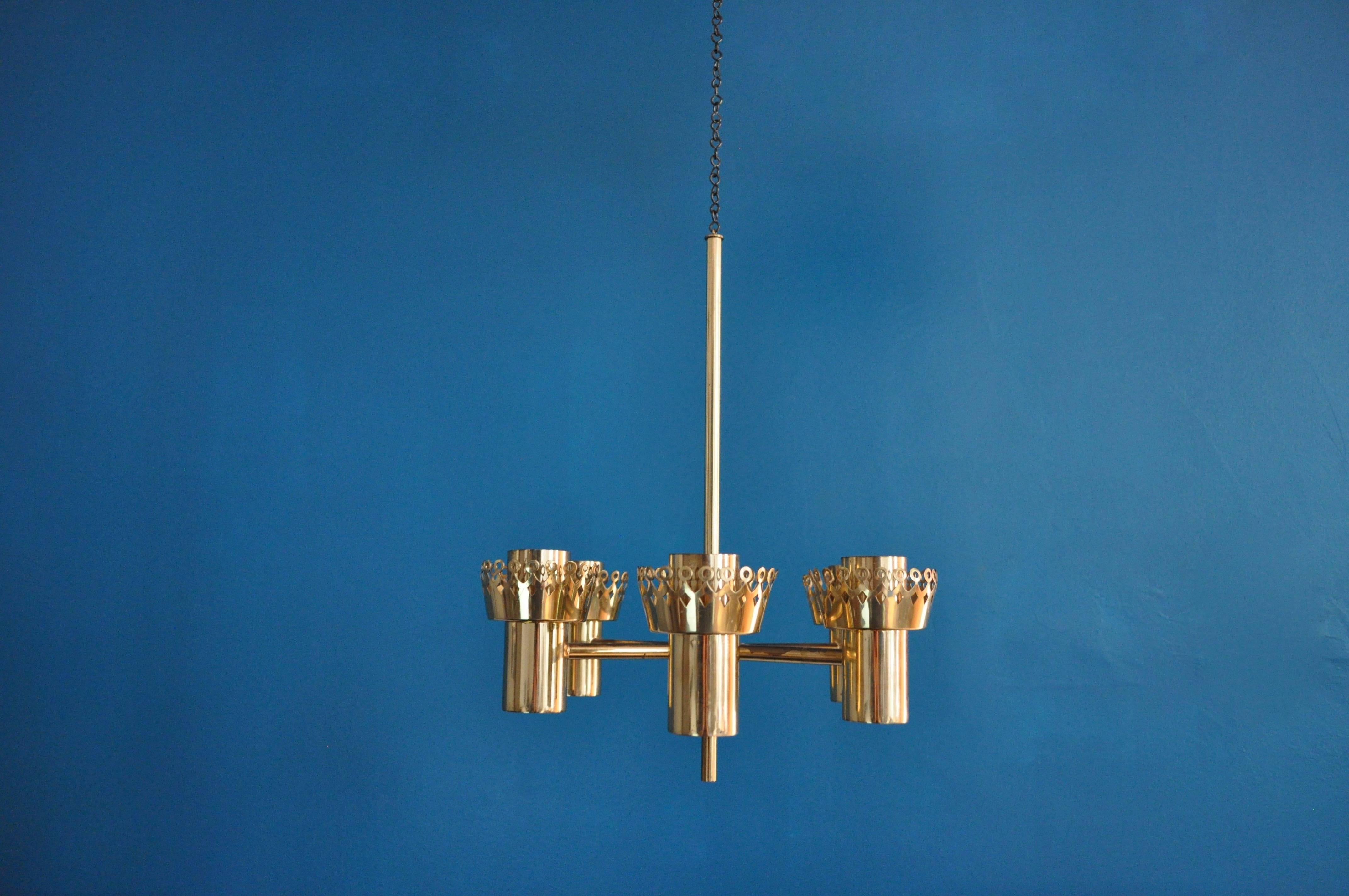 Rare Brass Celling Candle Lamp Hans Agne Jakobsson, Sweden For Sale 5