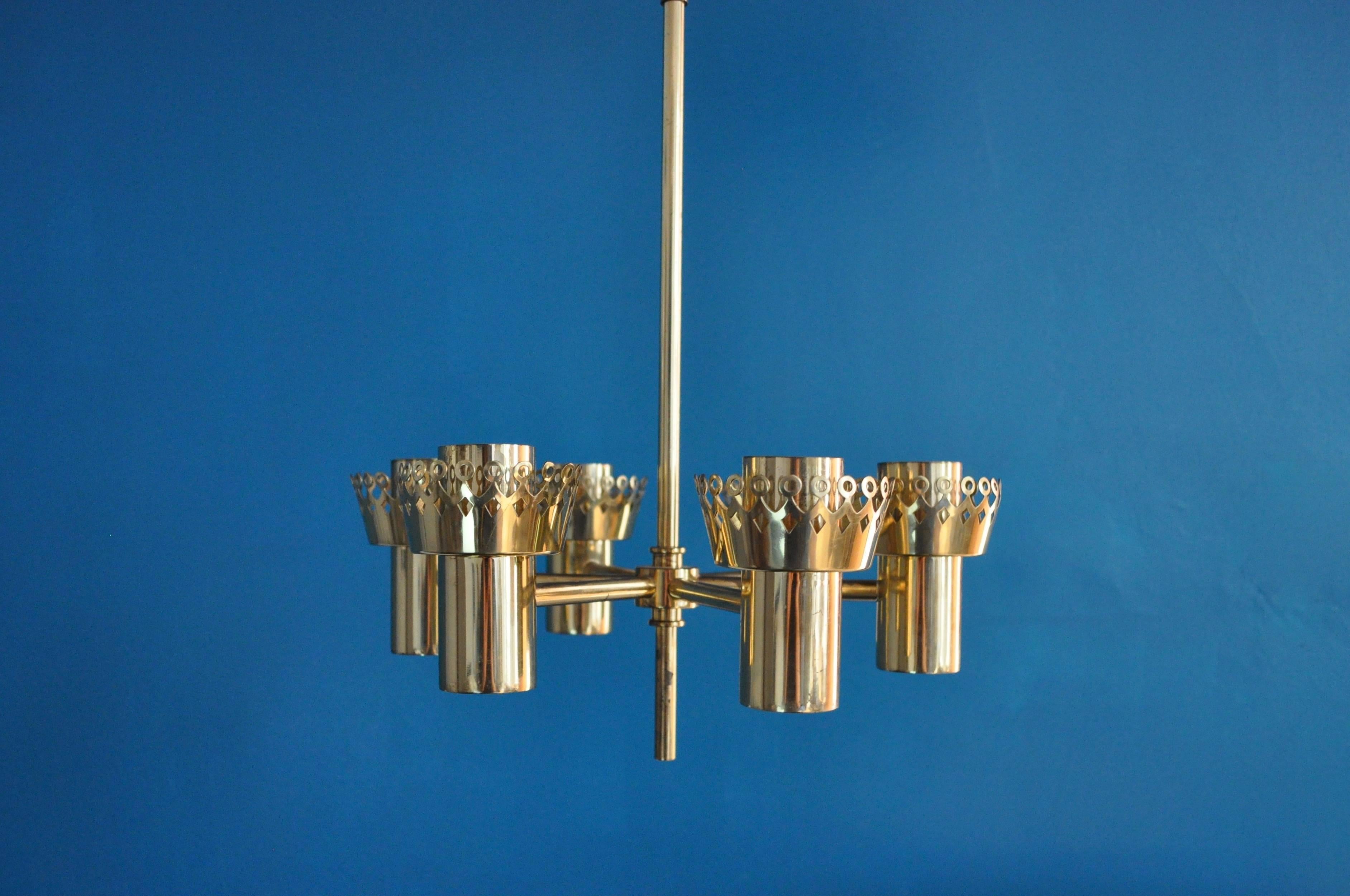 Rare brass celling candle lamp by Hans Agne Jakobsson Sweden, six arms.
 