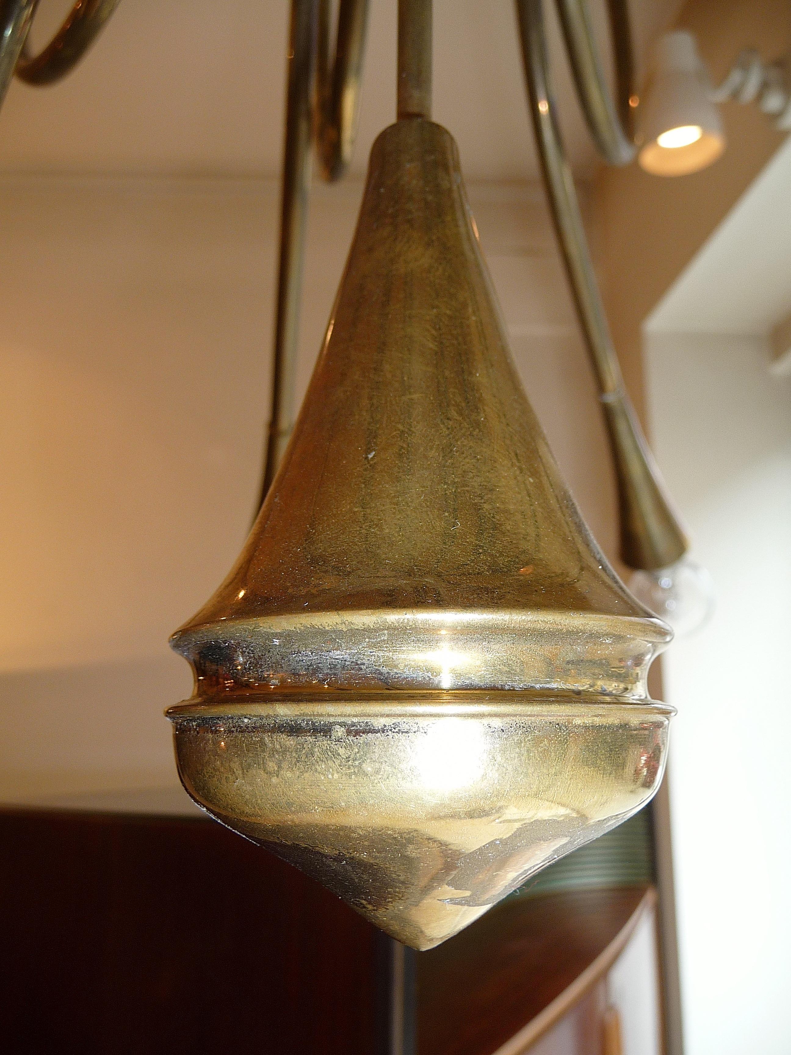Rare Brass Chandelier, attr. to Angelo Lelli, edited by Lumi Italia, 1950s For Sale 4