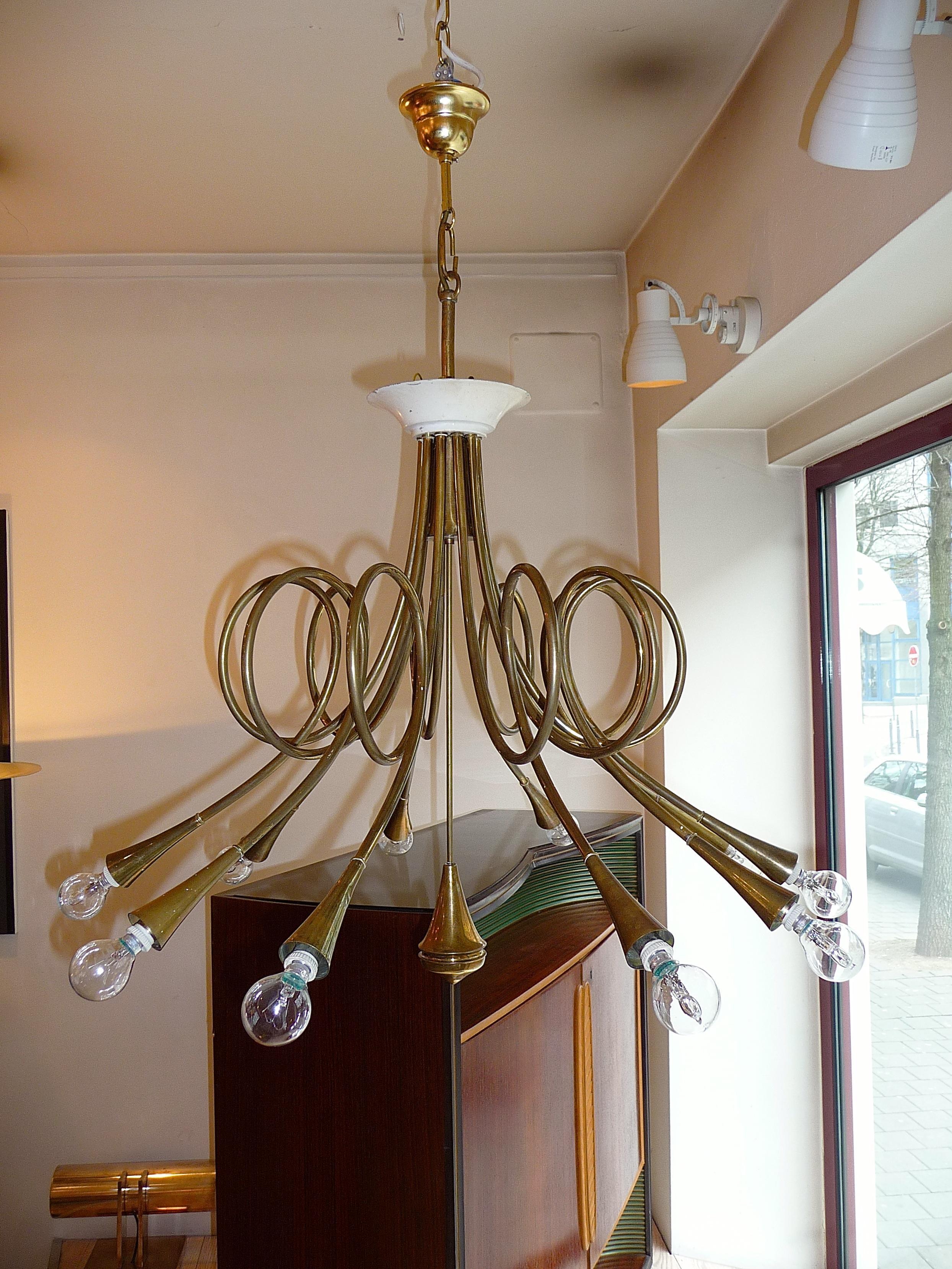 Rare Brass Chandelier, attr. to Angelo Lelli, edited by Lumi Italia, 1950s For Sale 6