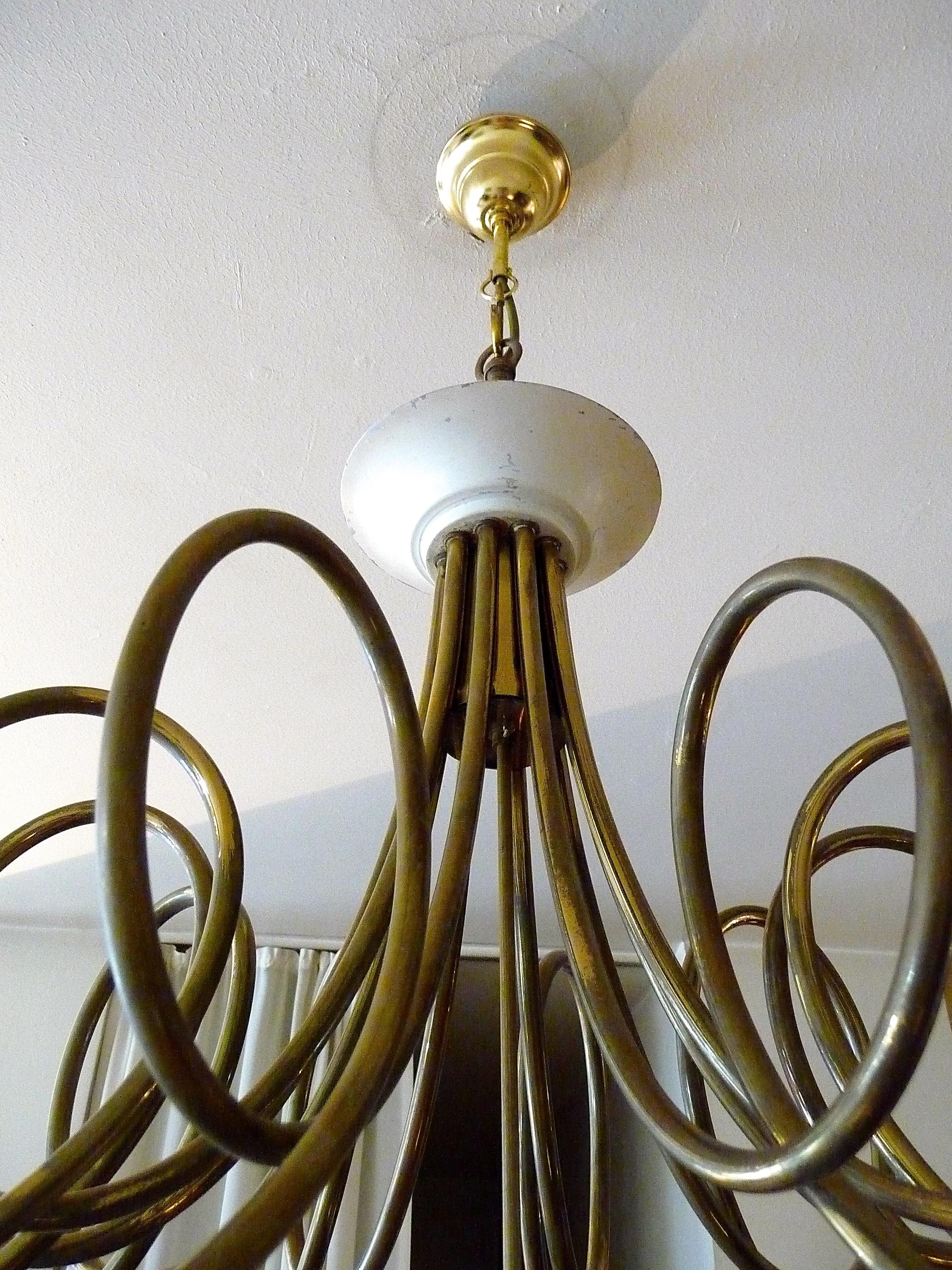 Rare Brass Chandelier, attr. to Angelo Lelli, edited by Lumi Italia, 1950s For Sale 8