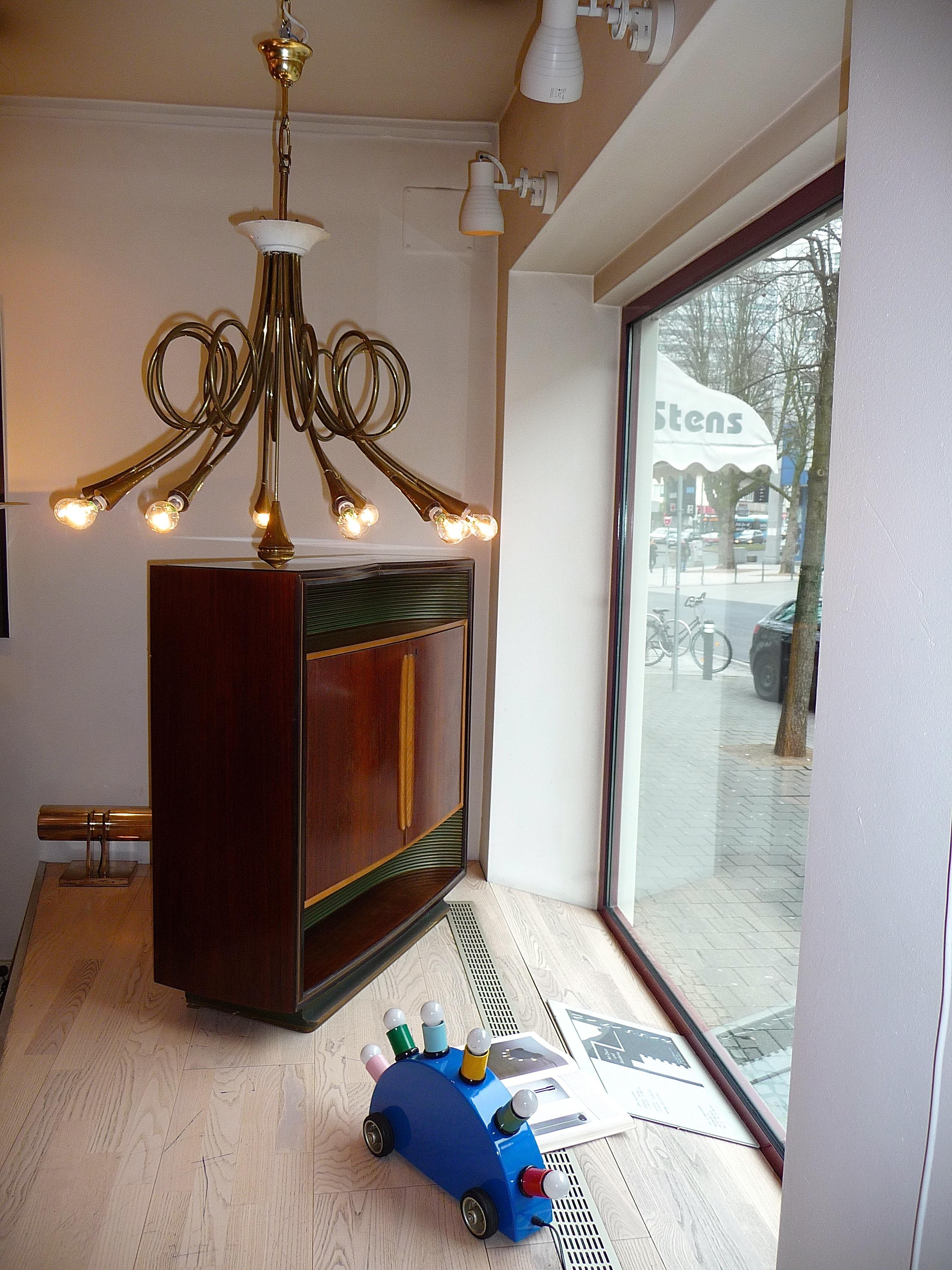 Rare Brass Chandelier, attr. to Angelo Lelli, edited by Lumi Italia, 1950s For Sale 3