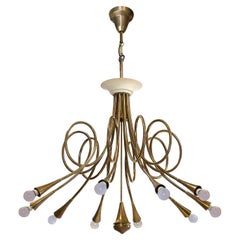 Rare Brass Chandelier, attr. to Angelo Lelli, edited by Lumi Italia, 1950s
