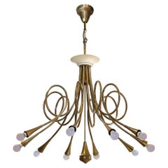 Raro lampadario in ottone, attribuito ad Angelo Lelli, edito da Lumi Italia, anni '50