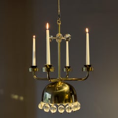 Rare Brass Chandelier Eric Högland for Eriksmåla Sweden, 1960's