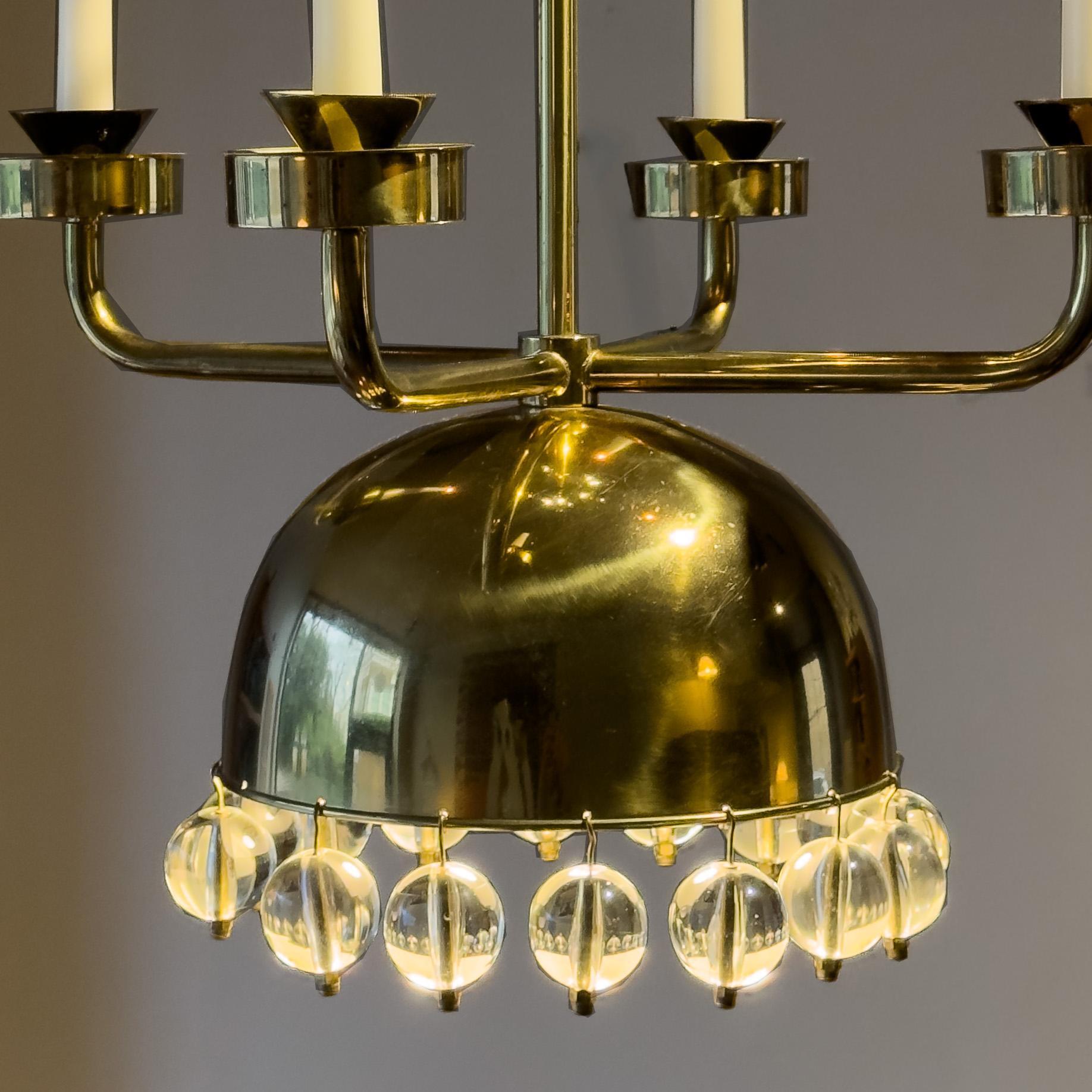 Rare Brass Chandelier Eric Högland for Eriksmåla Sweden, 1960's In Good Condition For Sale In London, GB