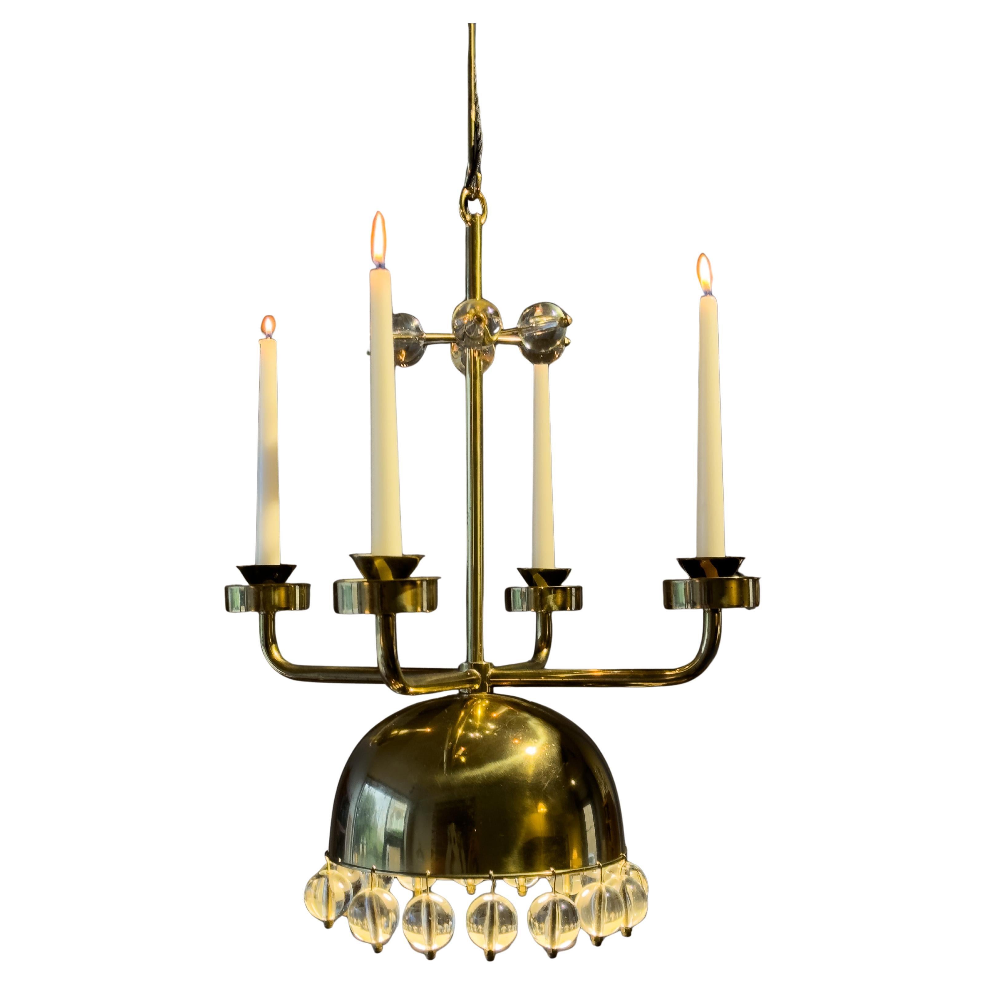 Rare Brass Chandelier Eric Högland for Eriksmåla Sweden, 1960's