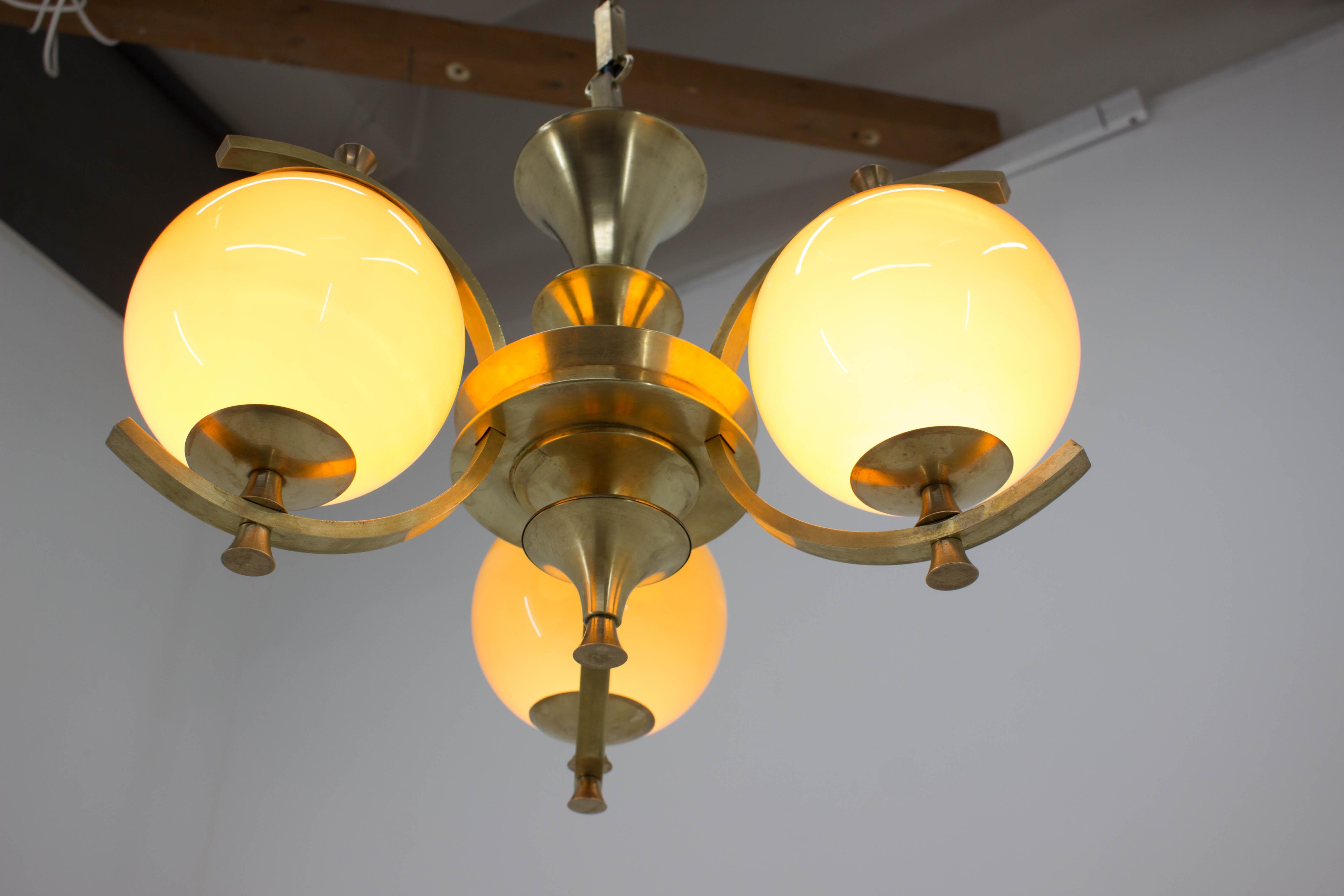 Rare Brass Chandelier in Rondocubistic Style, 1920s 7