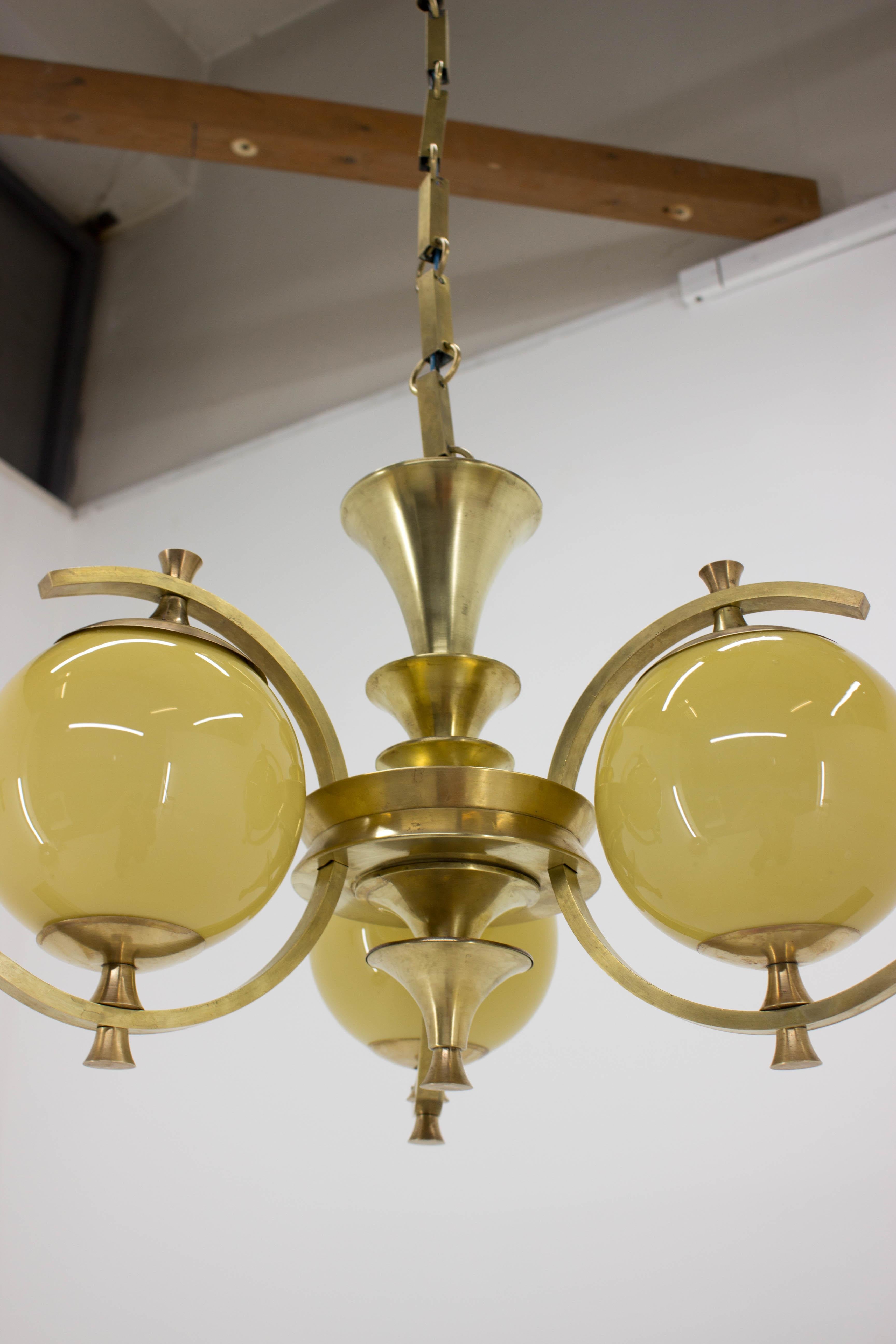 Rare Brass Chandelier in Rondocubistic Style, 1920s 9