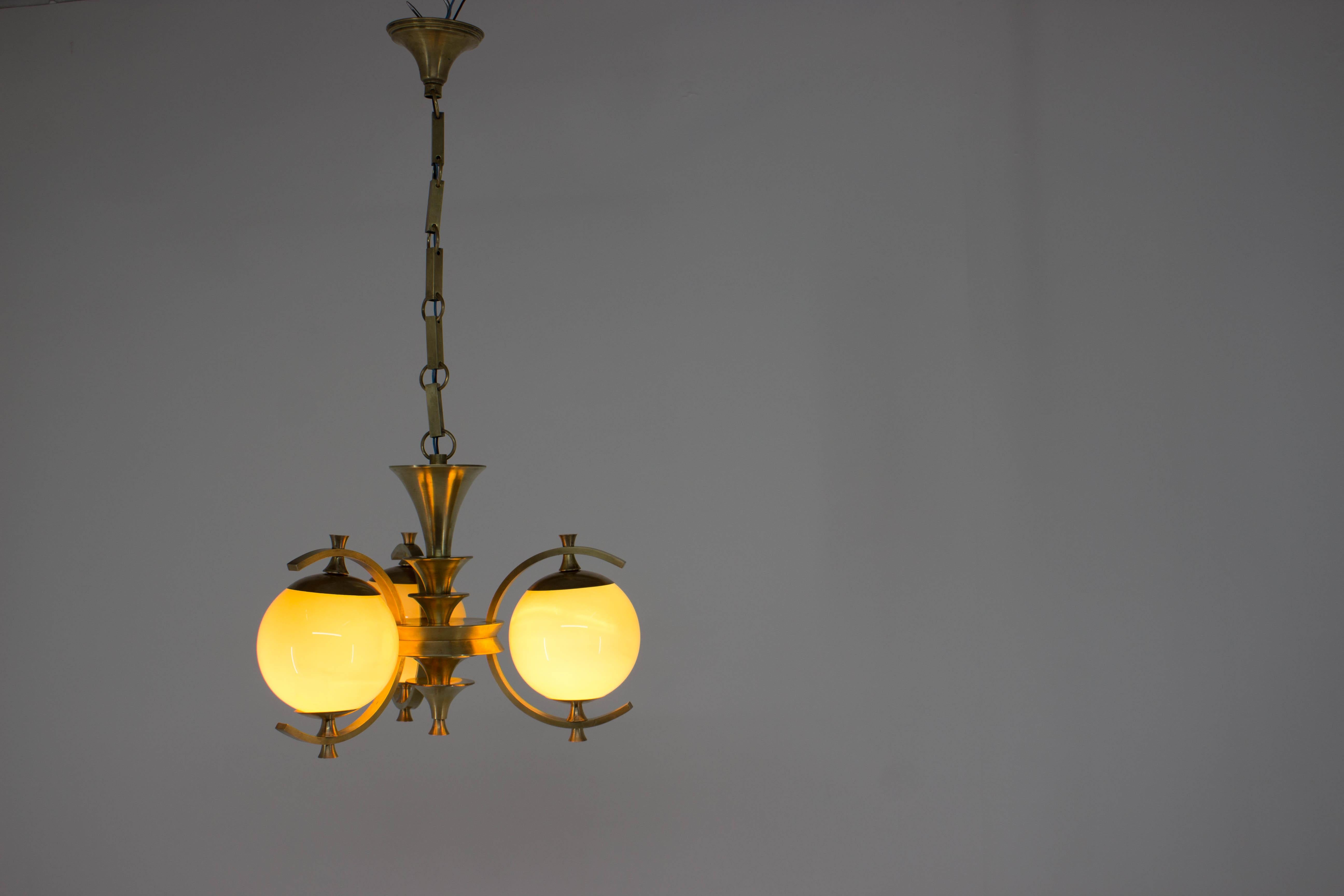 Rare Brass Chandelier in Rondocubistic Style, 1920s 10