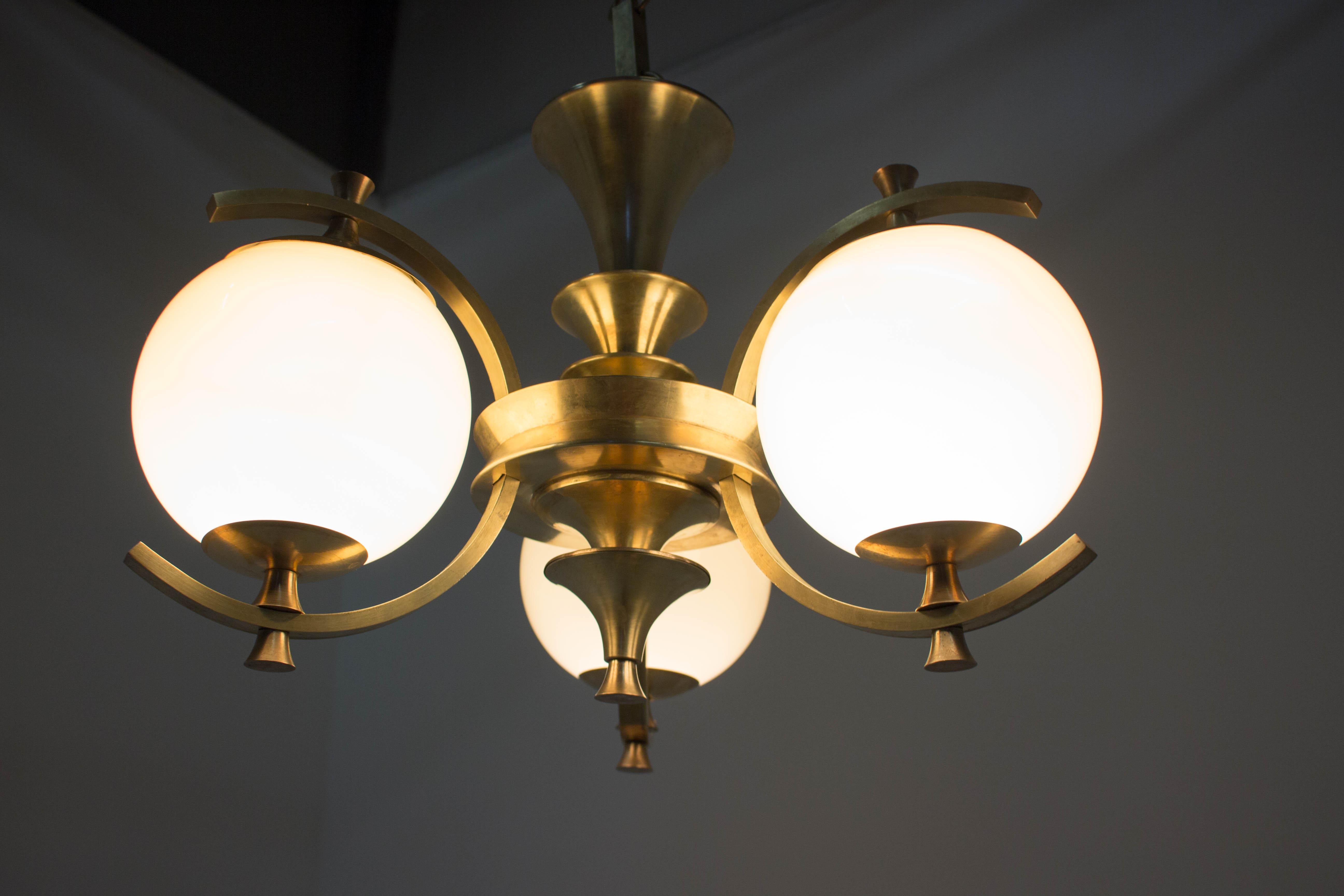 Early 20th Century Rare Brass Chandelier in Rondocubistic Style, 1920s
