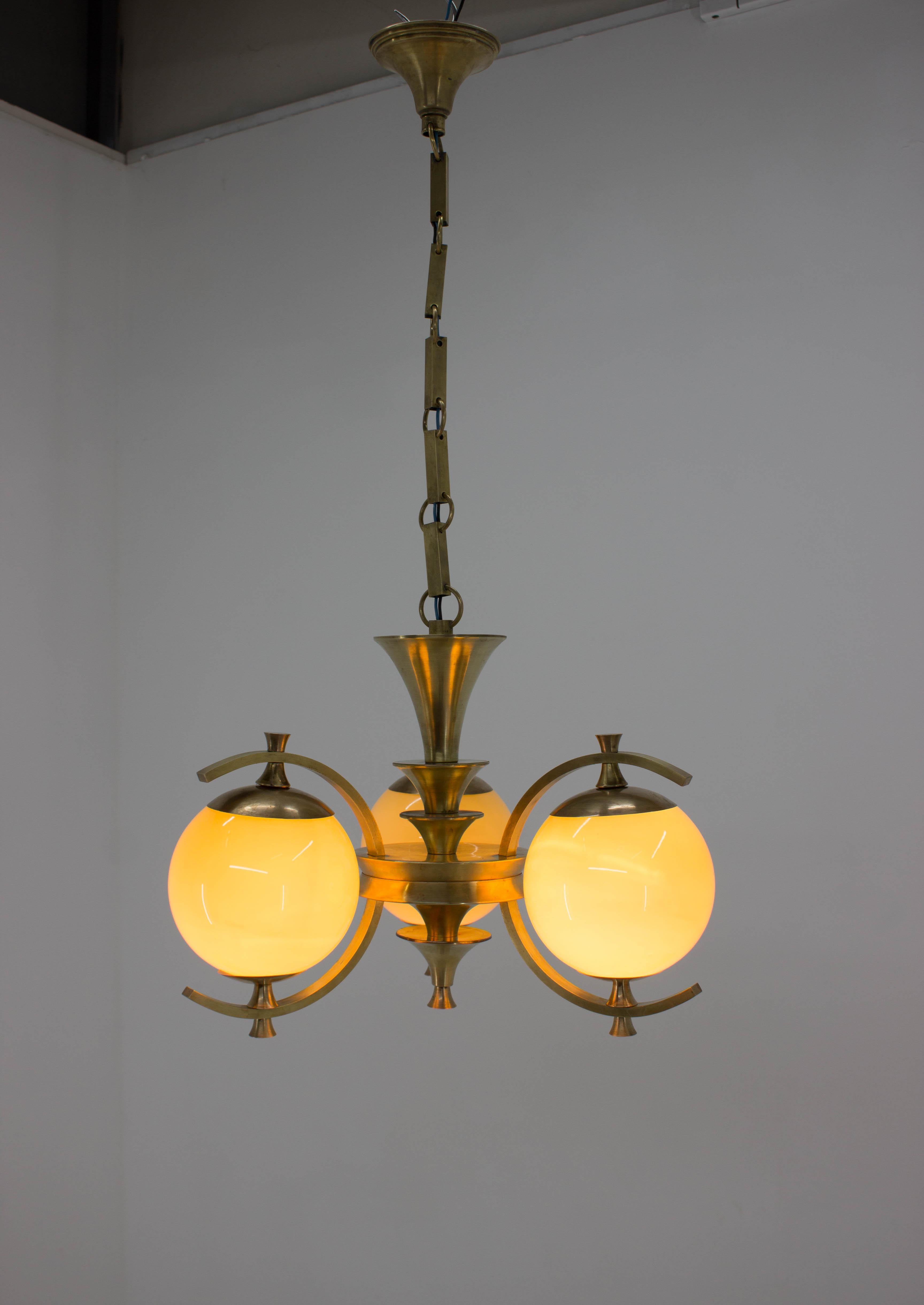 Rare Brass Chandelier in Rondocubistic Style, 1920s 1