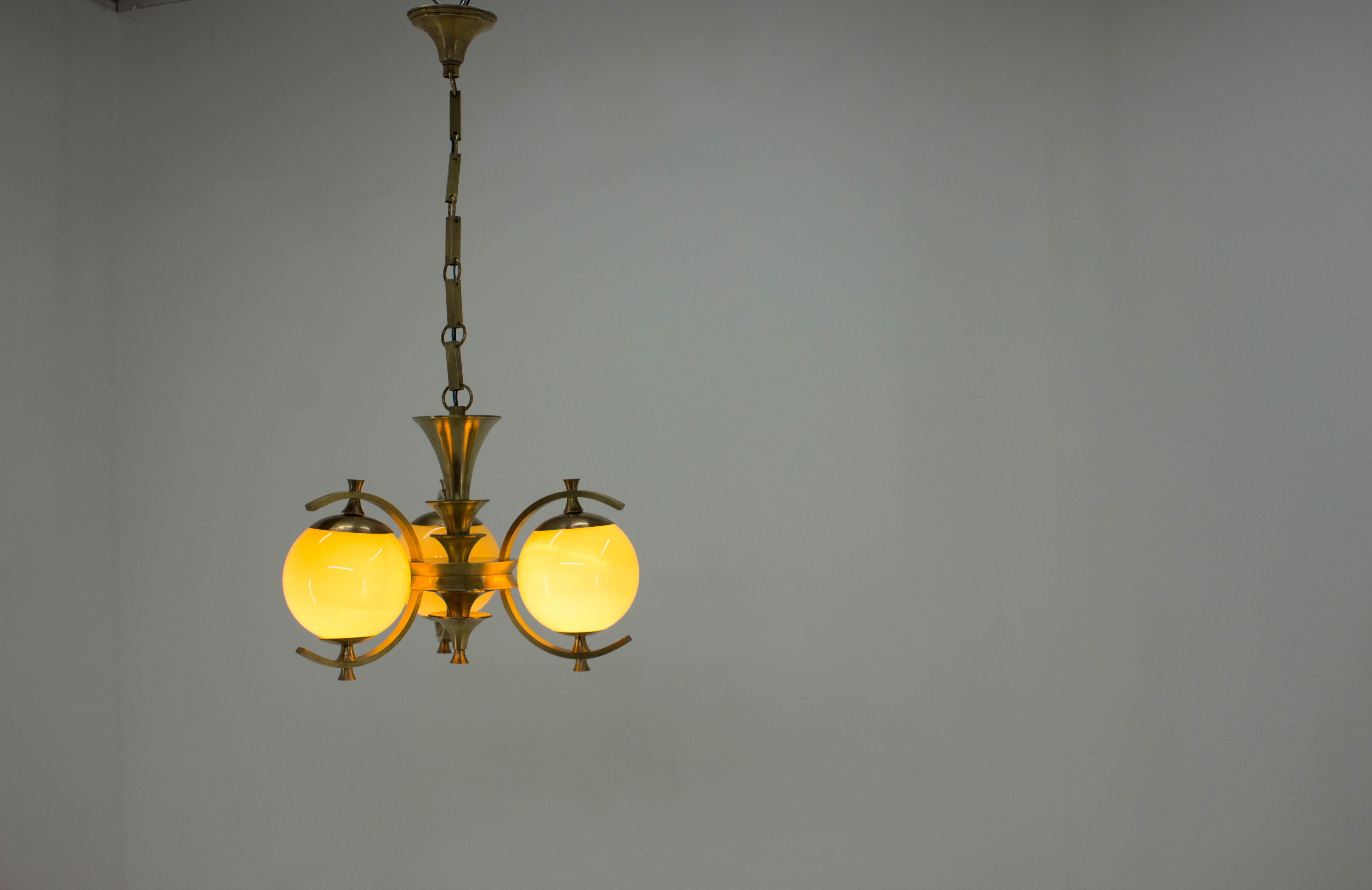 Rare Brass Chandelier in Rondocubistic Style, 1920s 2