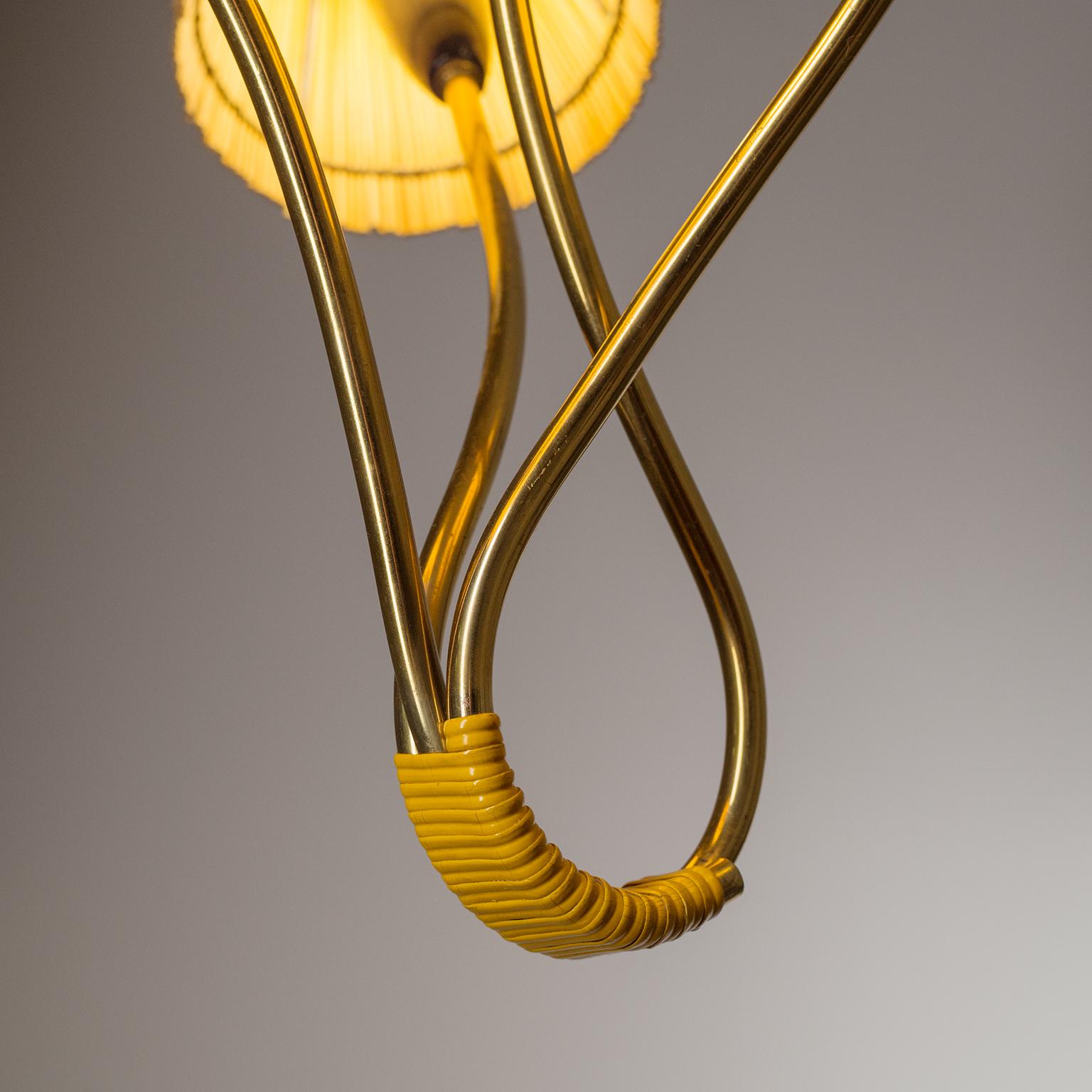 Rare Brass Chandelier with Rattan Shades, 1950s 4