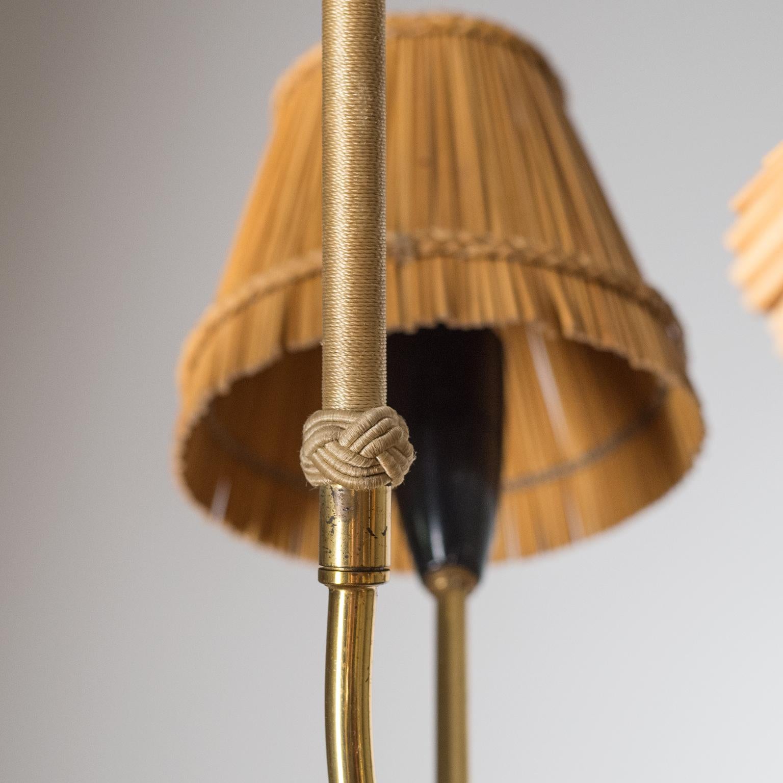 Mid-20th Century Rare Brass Chandelier with Rattan Shades, 1950s