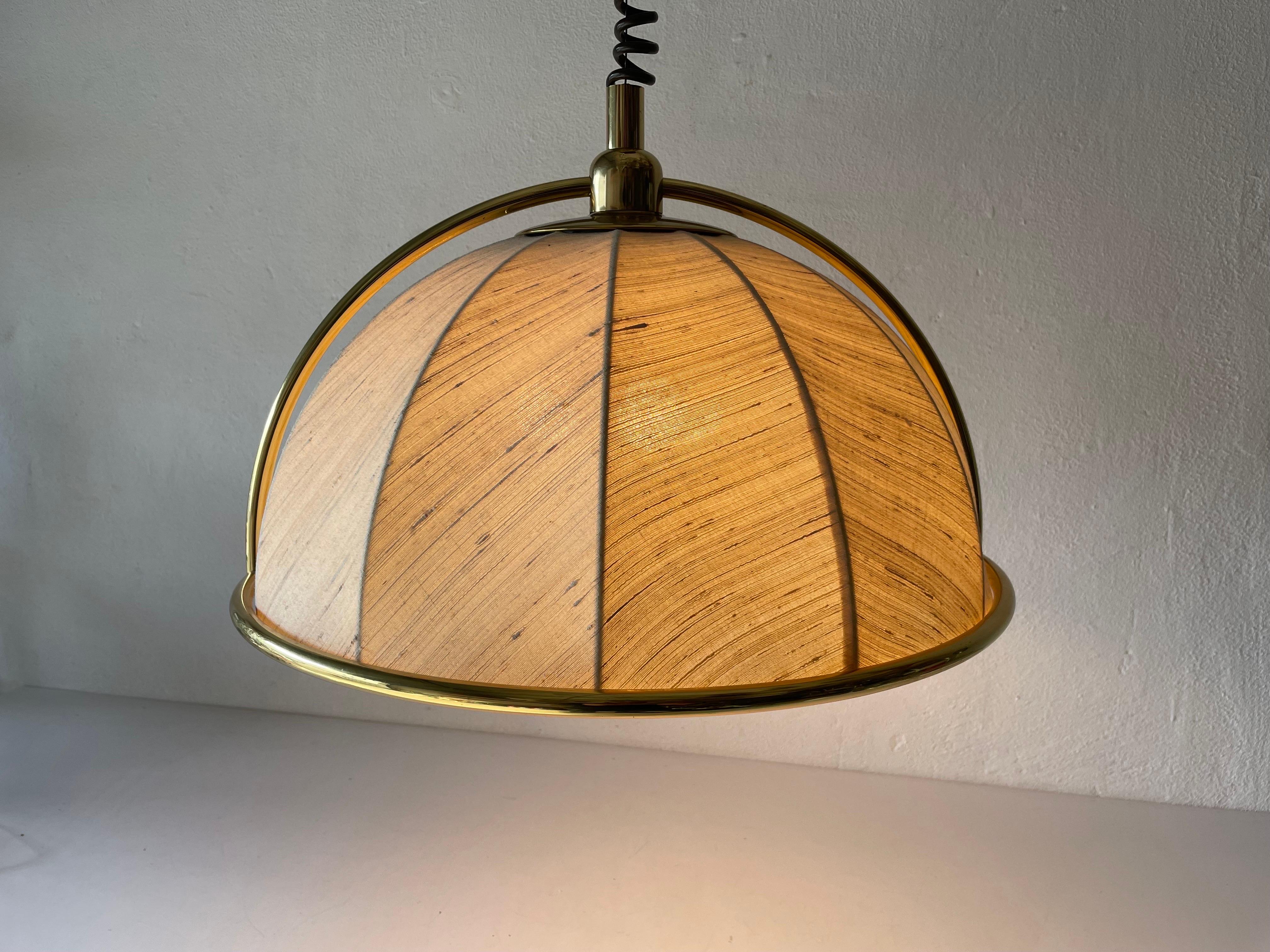 Rare Brass & Fabric Shade Pendant Lamp by WKR, 1970s, Germany 6