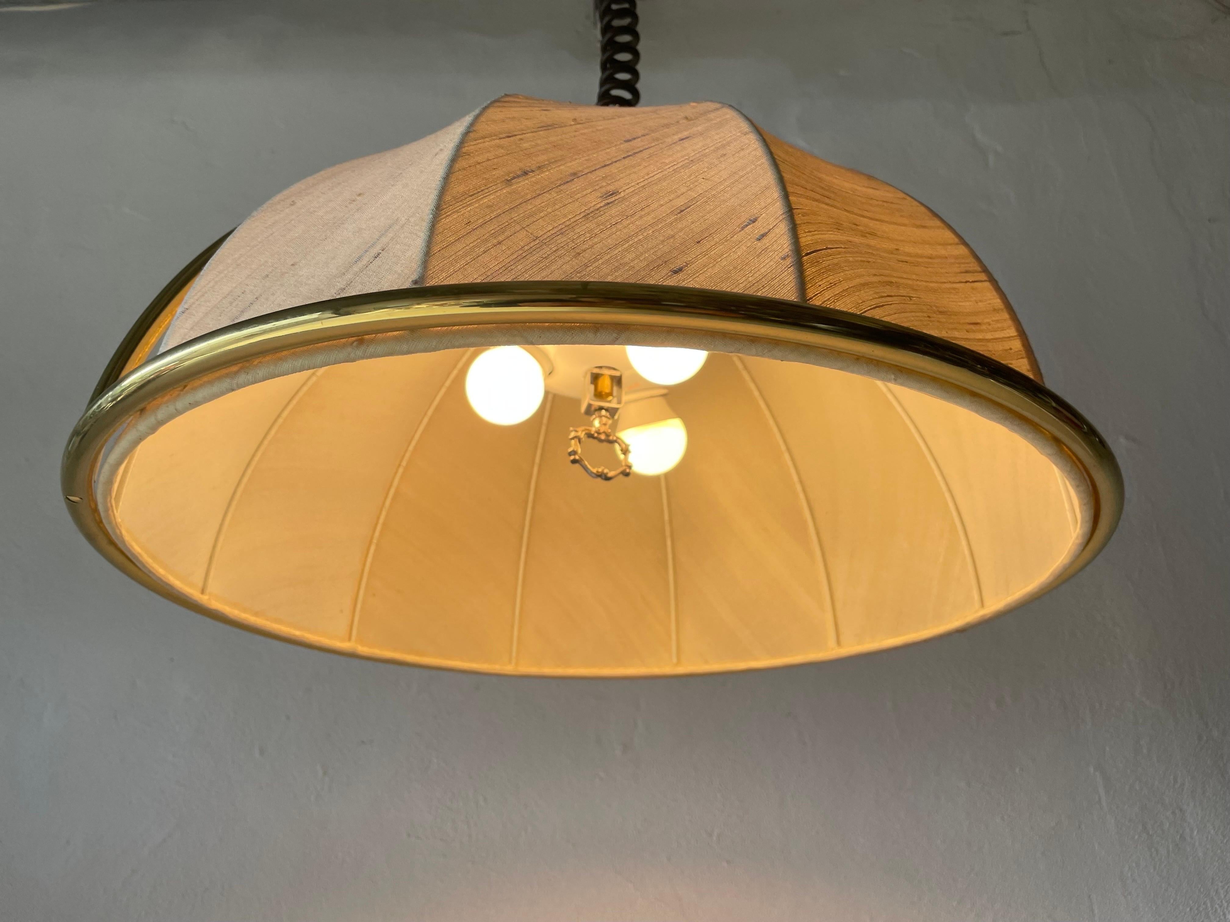 Rare Brass & Fabric Shade Pendant Lamp by WKR, 1970s, Germany 7