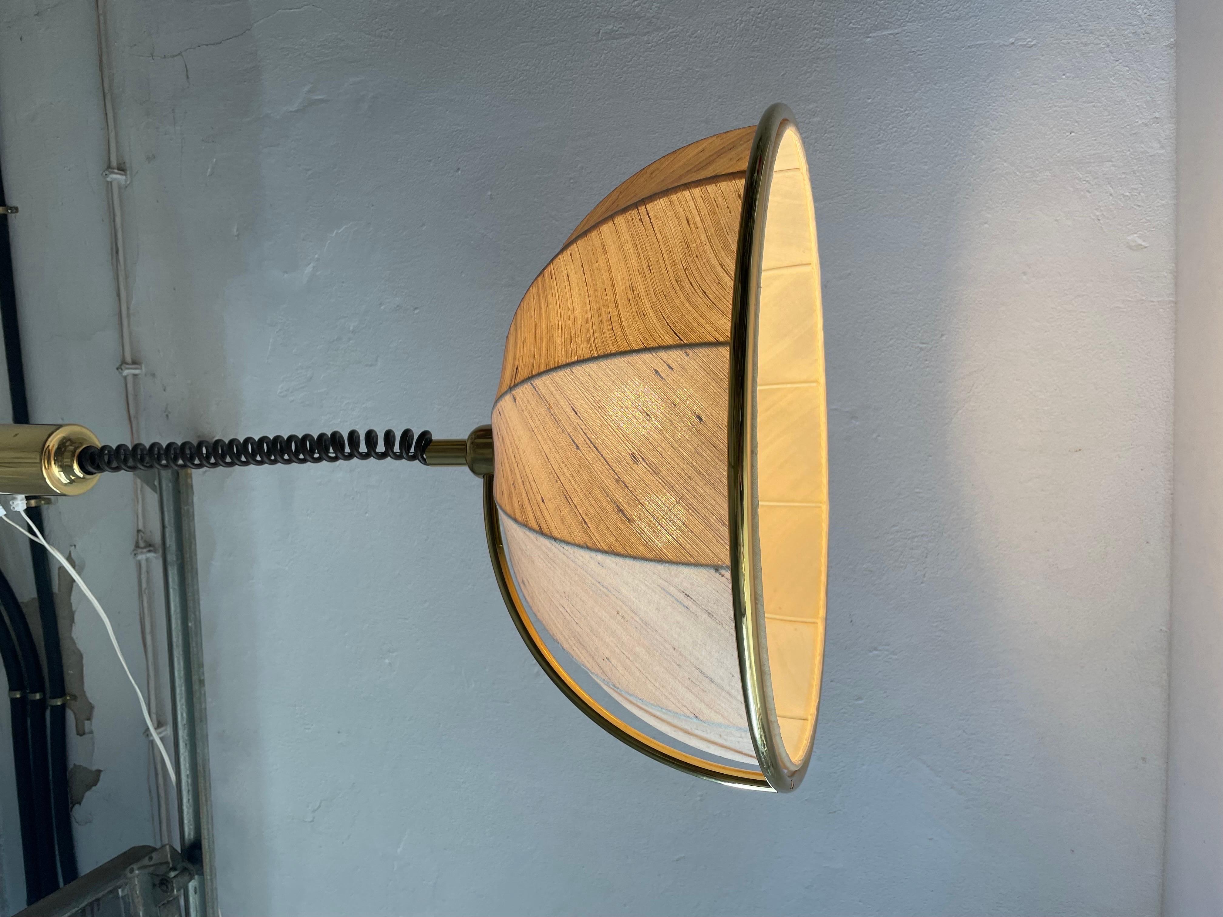 Rare Brass & Fabric Shade Pendant Lamp by WKR, 1970s, Germany 8