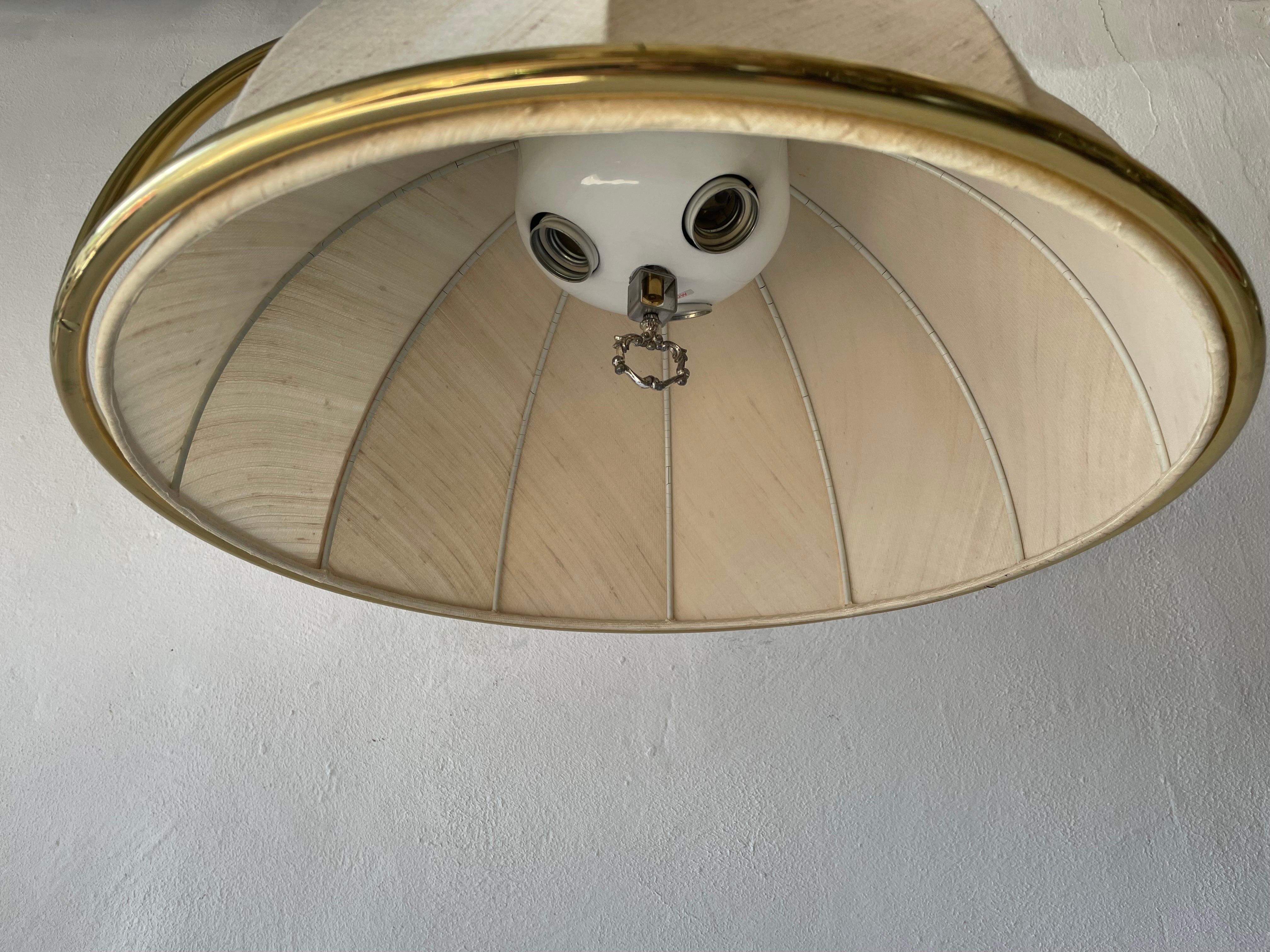 Mid-Century Modern Rare Brass & Fabric Shade Pendant Lamp by WKR, 1970s, Germany