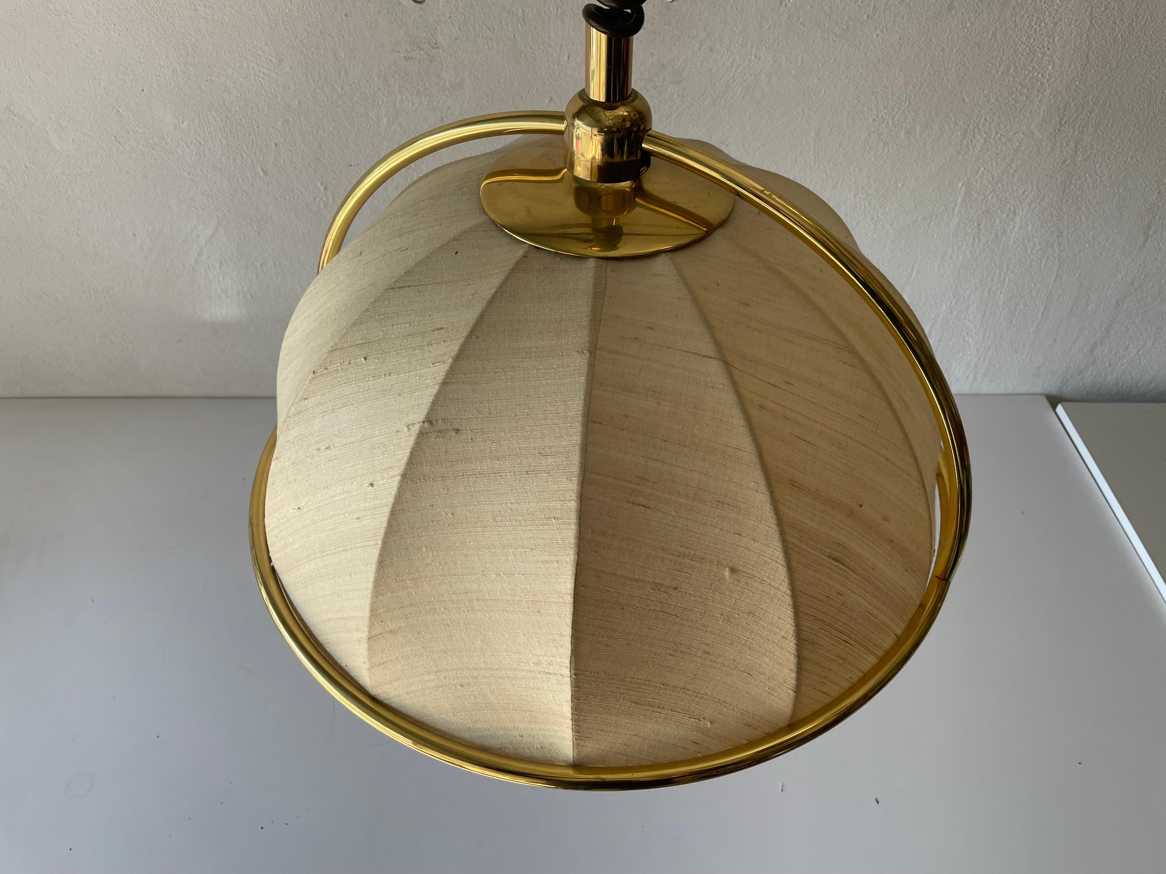 Rare Brass & Fabric Shade Pendant Lamp by WKR, 1970s, Germany In Good Condition In Hagenbach, DE