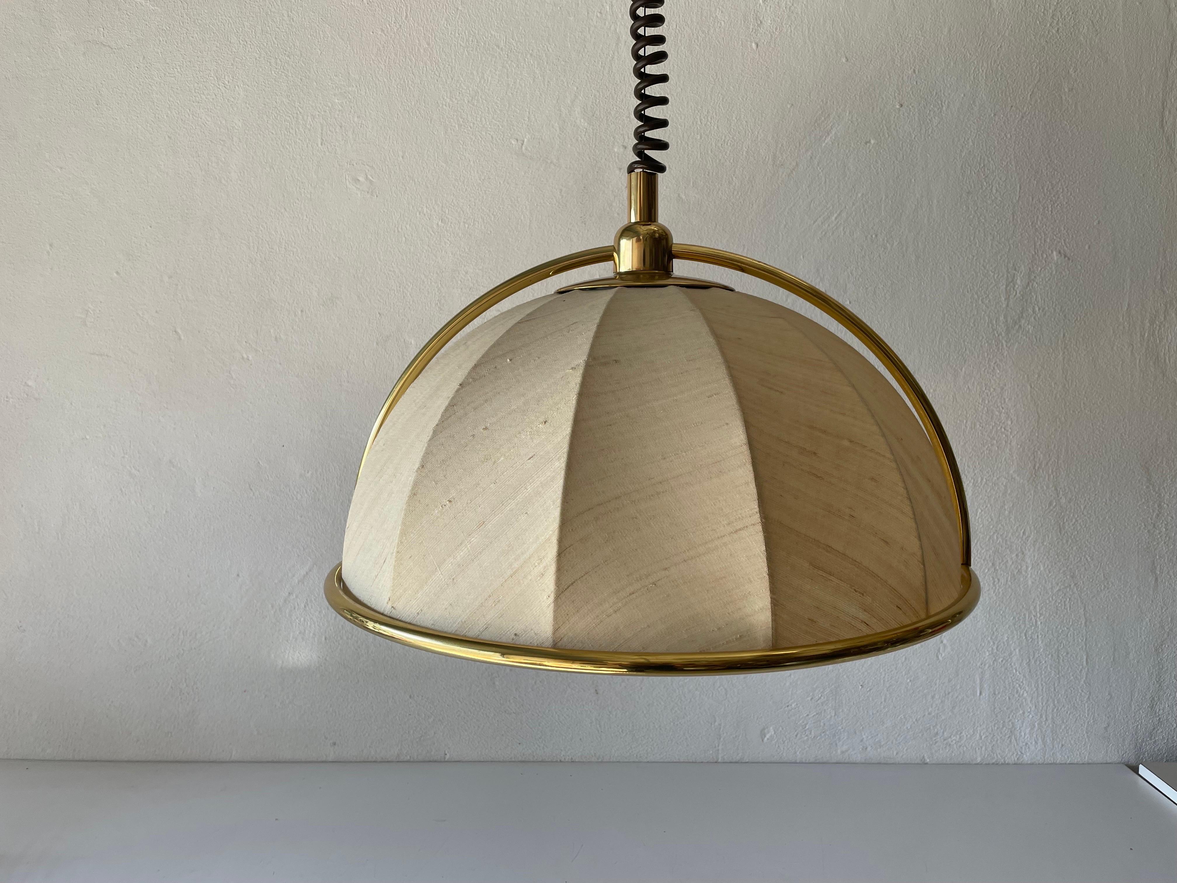 Late 20th Century Rare Brass & Fabric Shade Pendant Lamp by WKR, 1970s, Germany