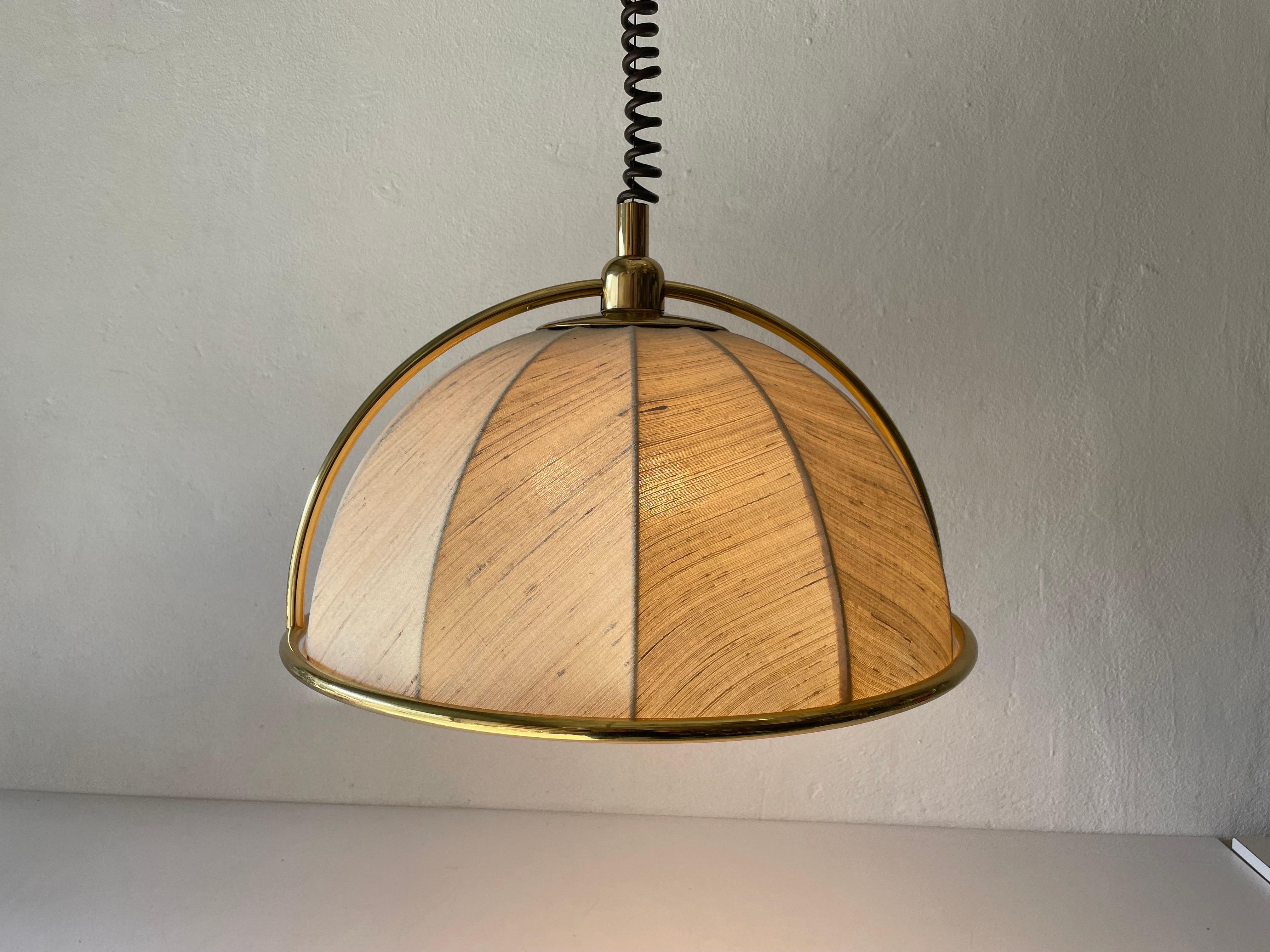Rare Brass & Fabric Shade Pendant Lamp by WKR, 1970s, Germany 2