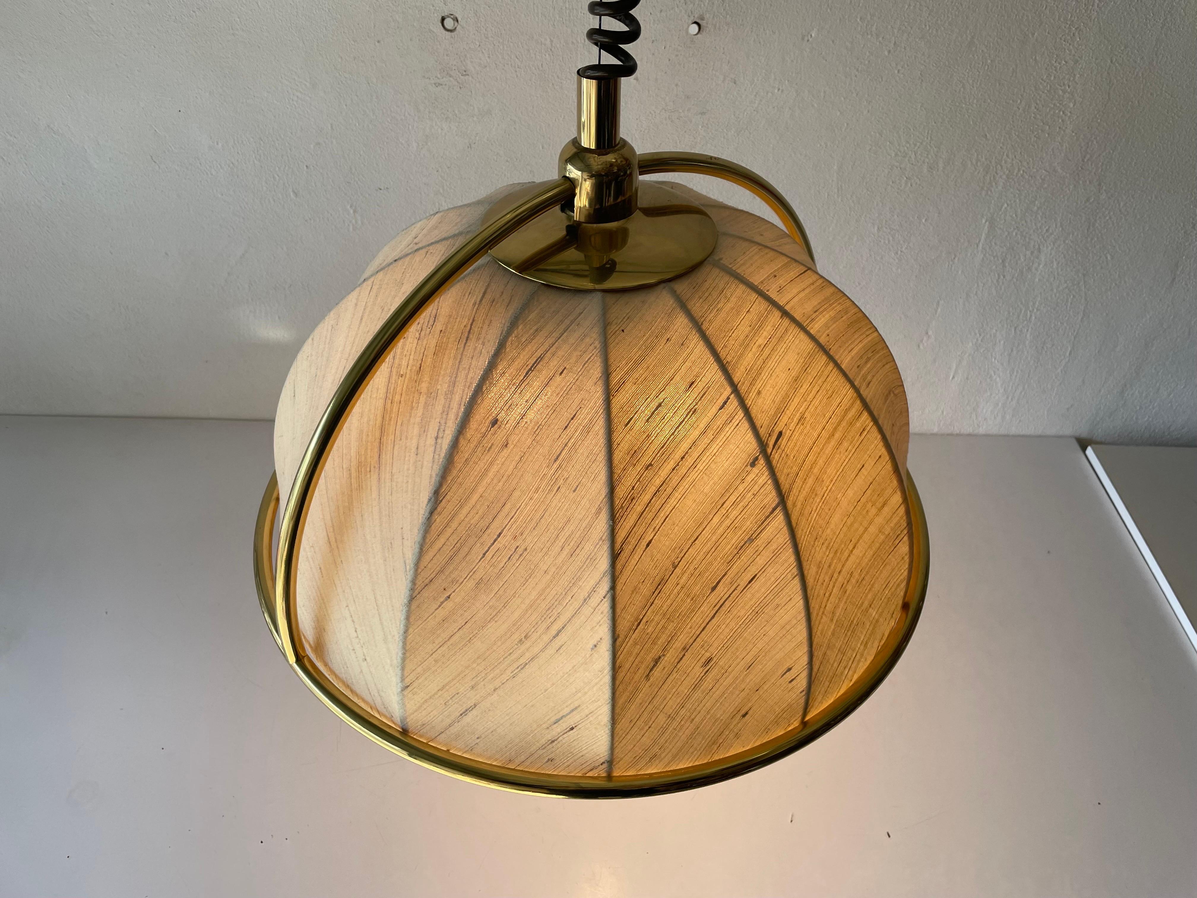 Rare Brass & Fabric Shade Pendant Lamp by WKR, 1970s, Germany 3