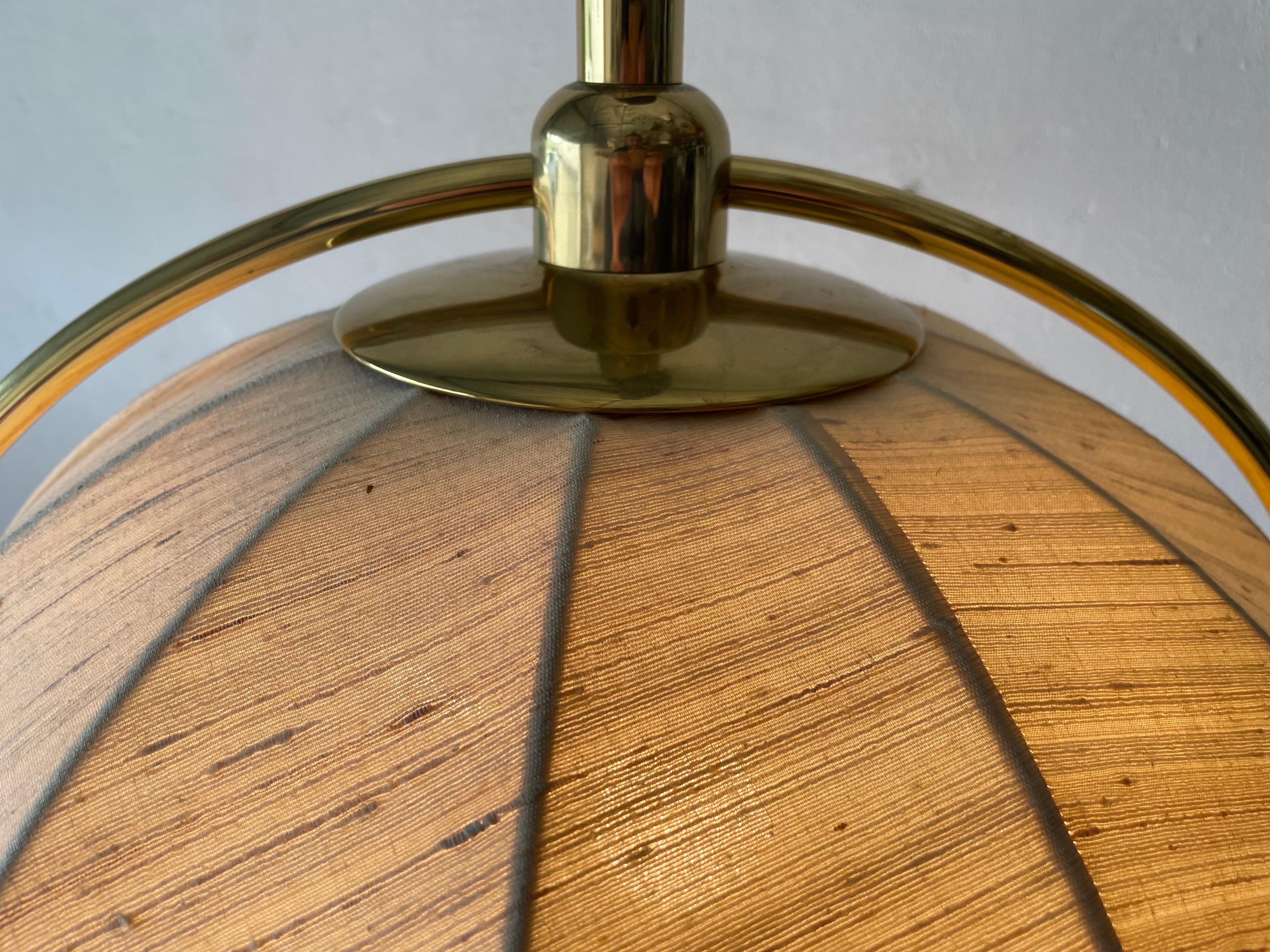 Rare Brass & Fabric Shade Pendant Lamp by WKR, 1970s, Germany 4