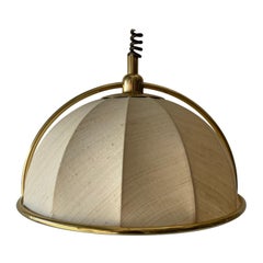 Rare lampe à suspension en laiton et abat-jour en tissu par WKR, 1970, Allemagne