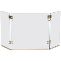 Rare Brass Fire Screen by Jacques Adnet, 1940s