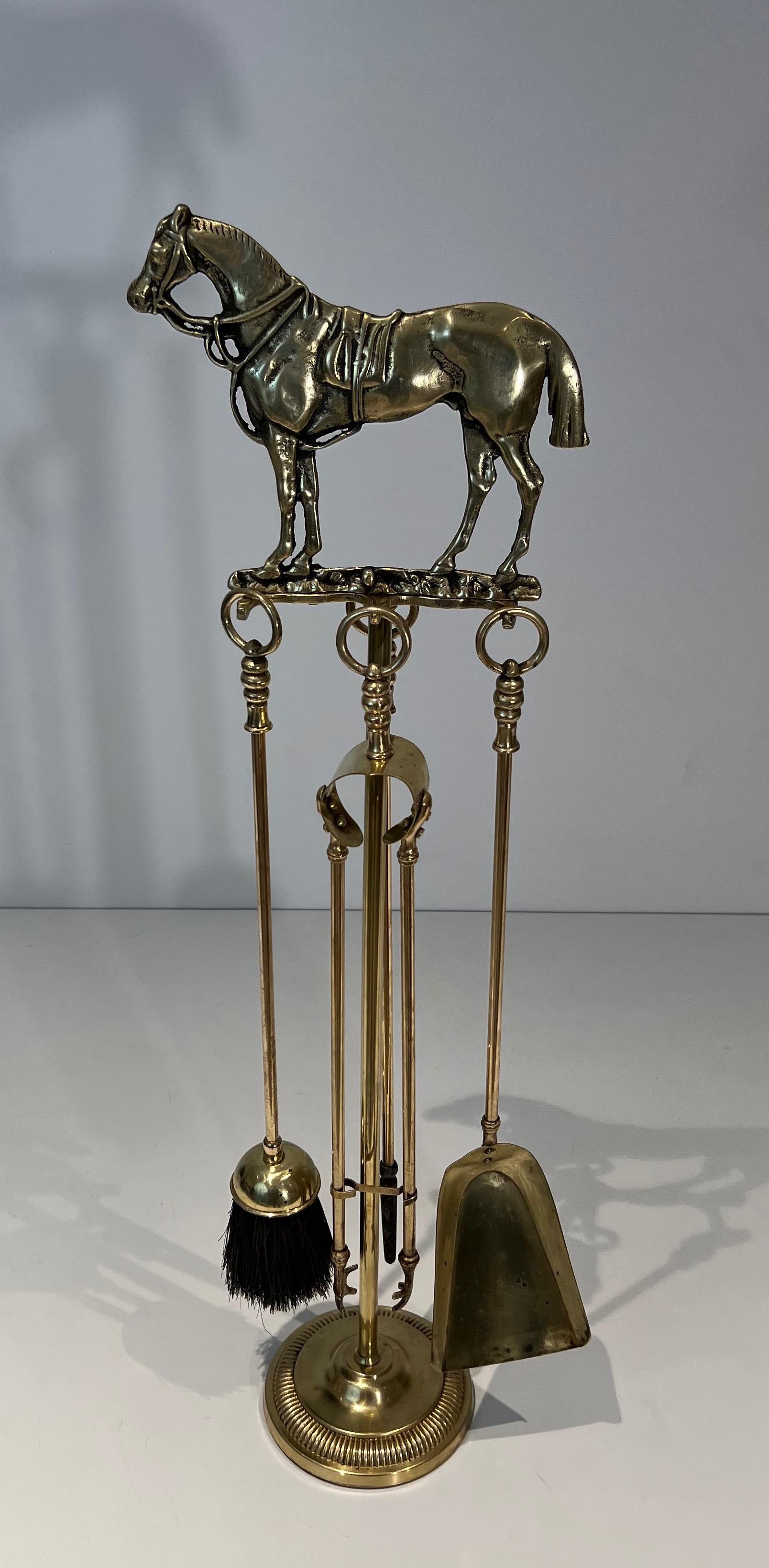 Rare Brass Fireplace Tools Surmounted by a Sculpture representing a Horse For Sale 7