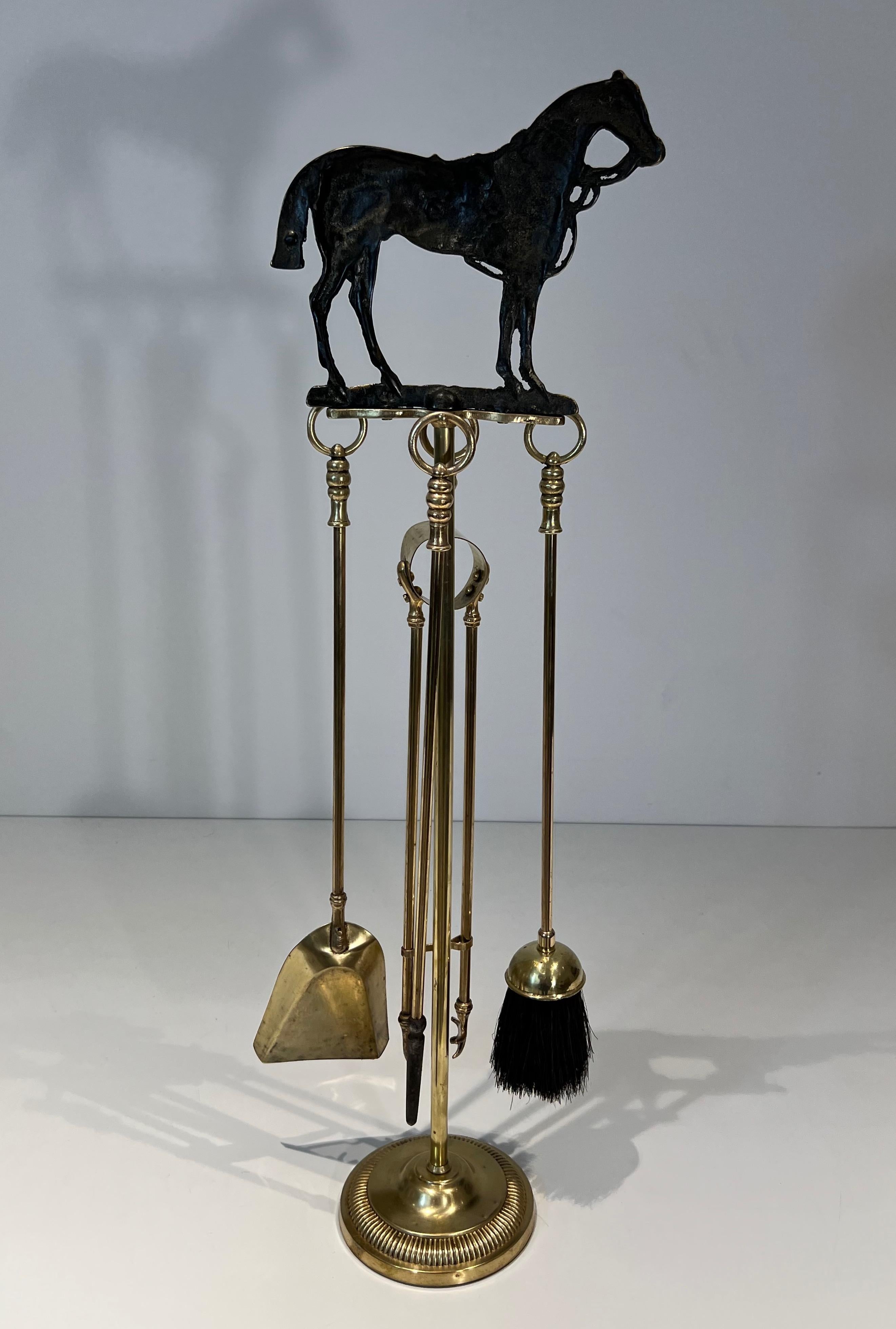 Rare Brass Fireplace Tools Surmounted by a Sculpture representing a Horse For Sale 8