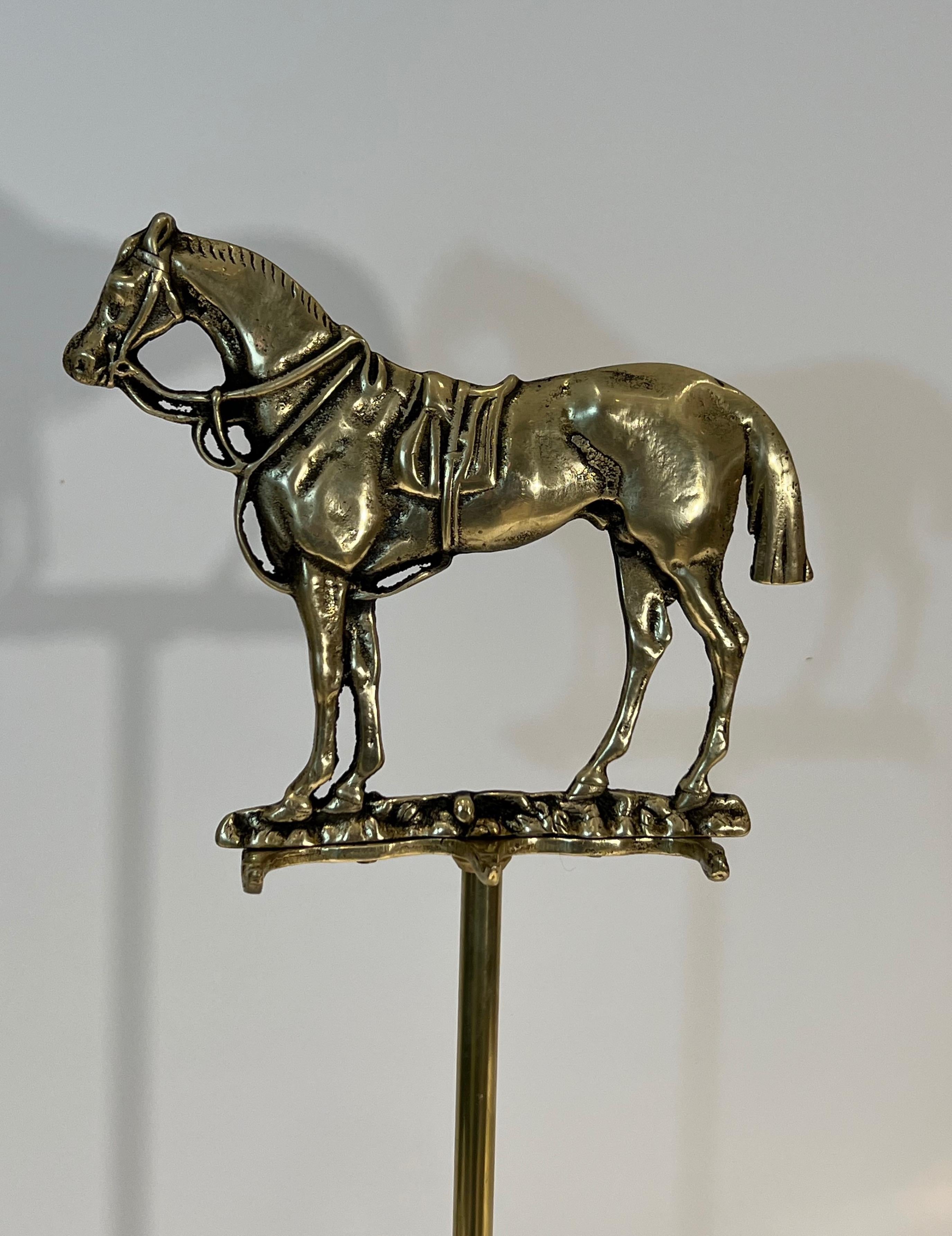 Rare Brass Fireplace Tools Surmounted by a Sculpture representing a Horse For Sale 10
