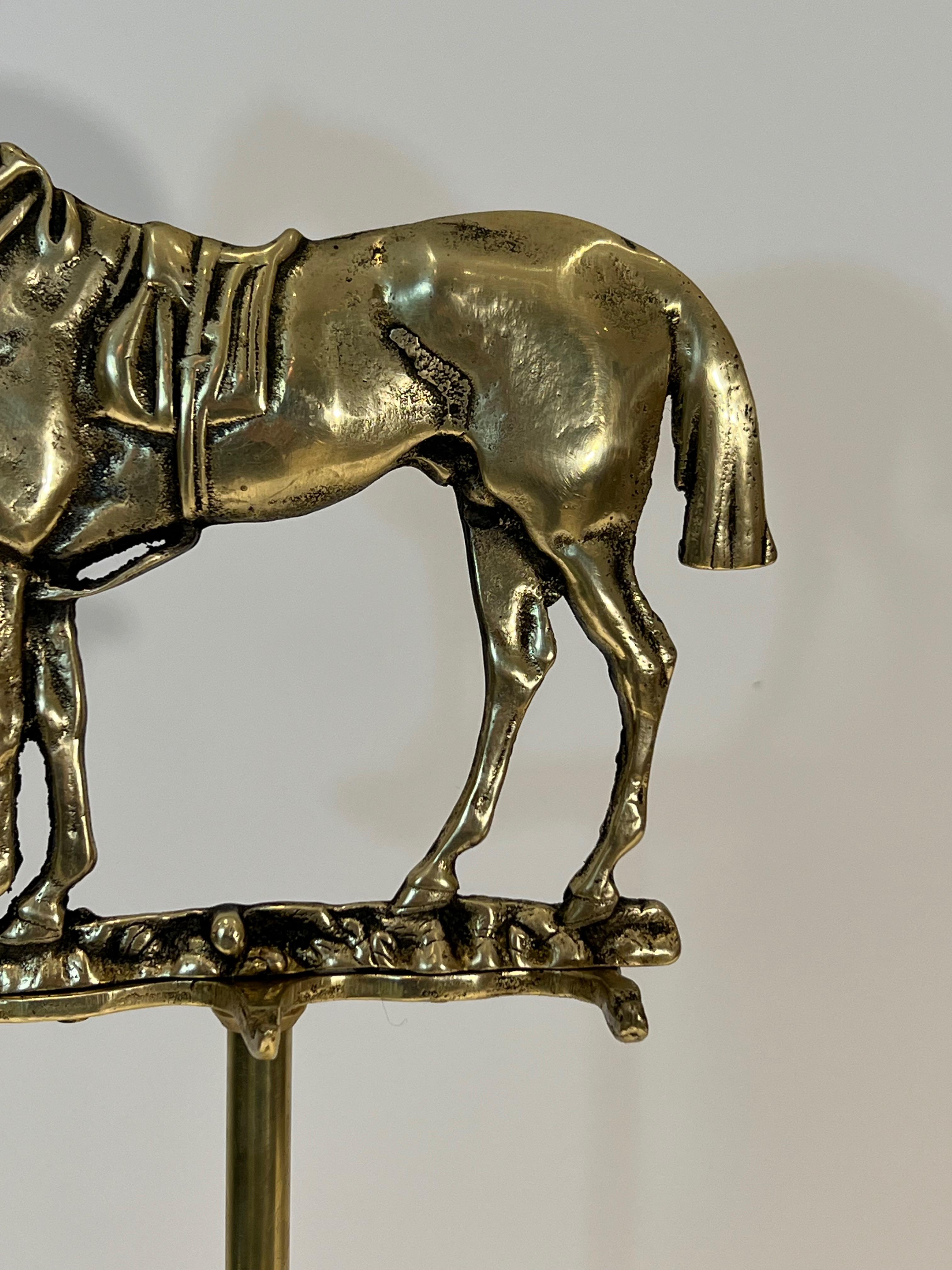 Rare Brass Fireplace Tools Surmounted by a Sculpture representing a Horse For Sale 13