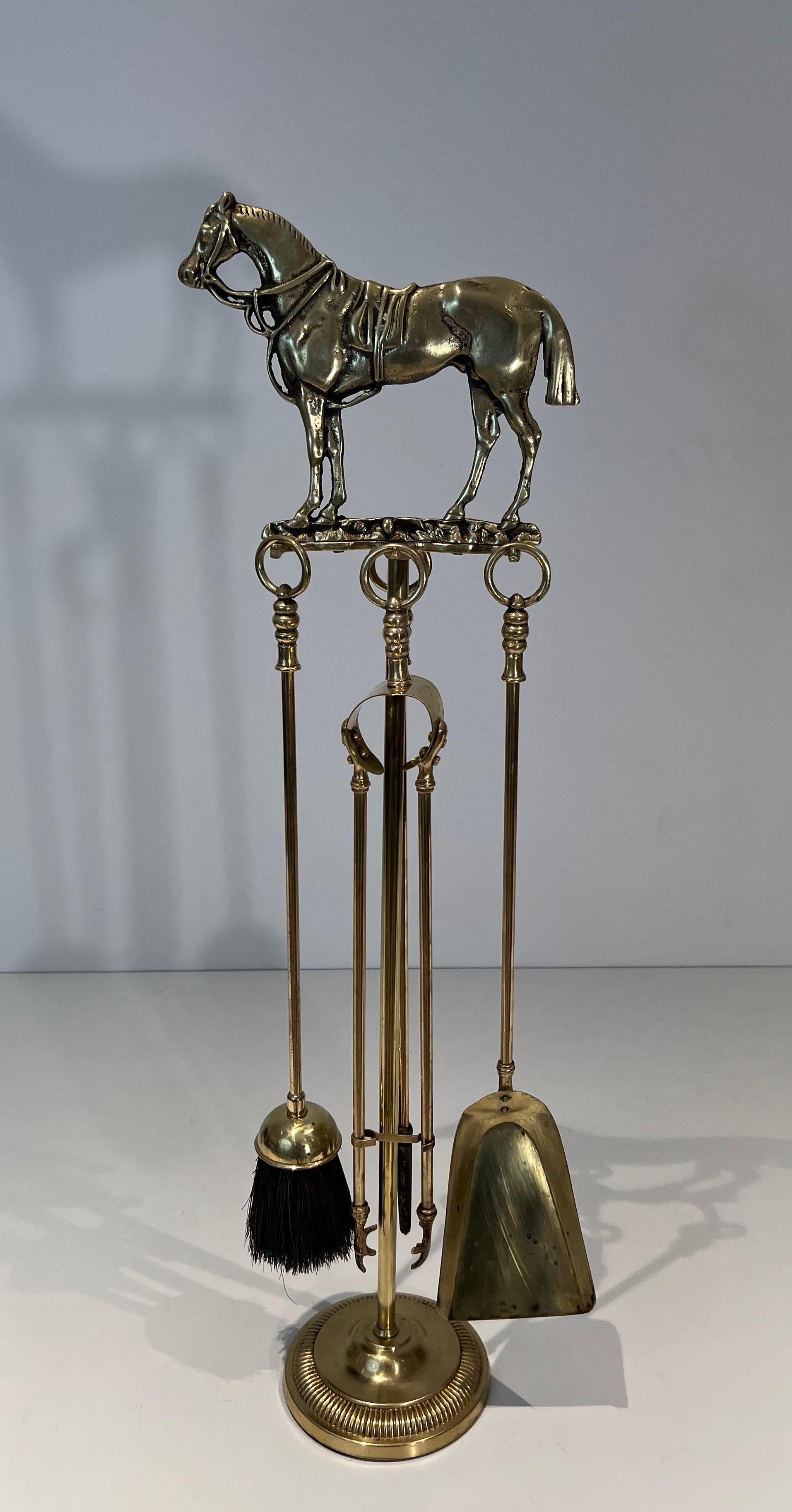 Rare Brass Fireplace Tools Surmounted by a Sculpture representing a Horse For Sale 14
