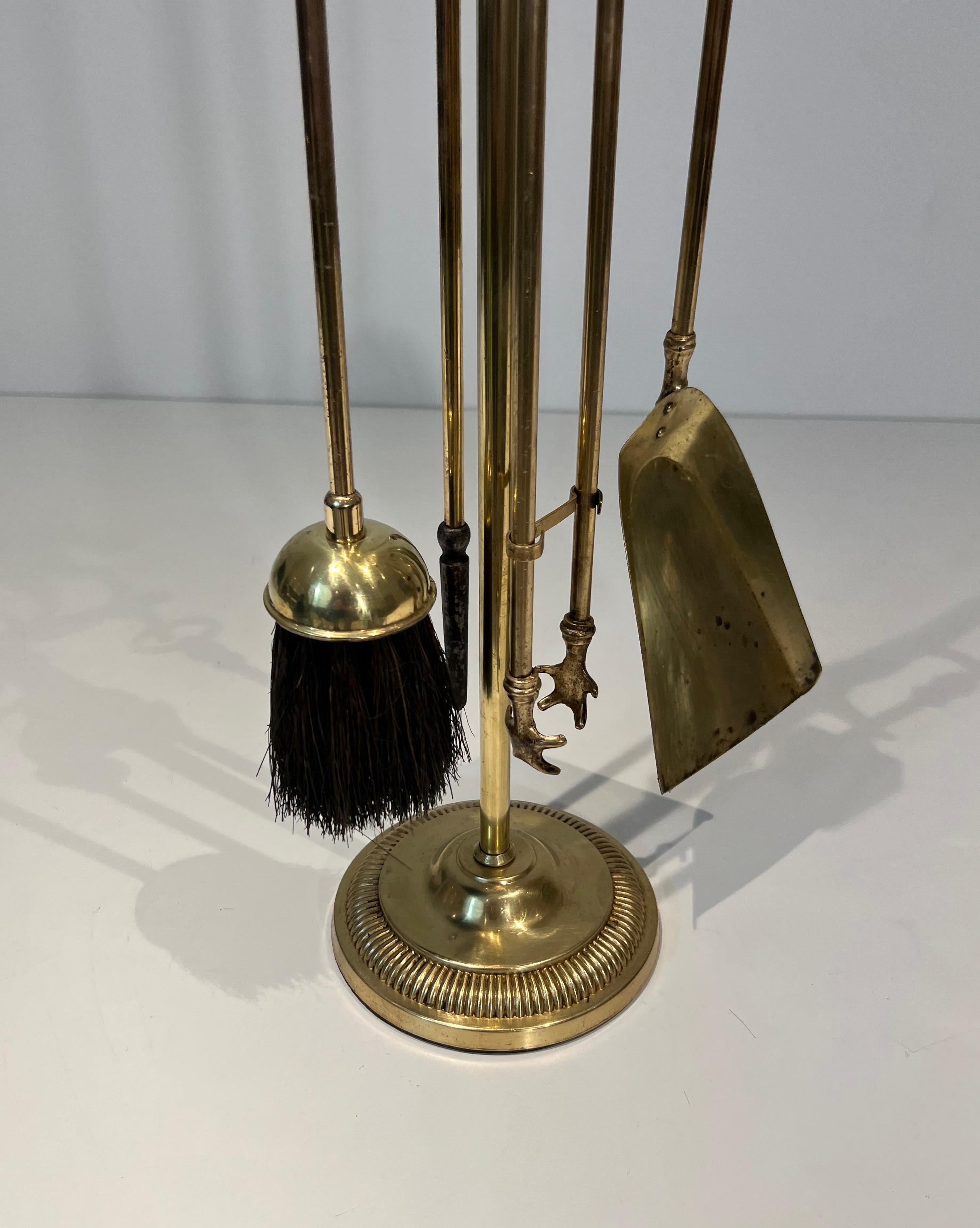 Early 19th Century Rare Brass Fireplace Tools Surmounted by a Sculpture representing a Horse For Sale