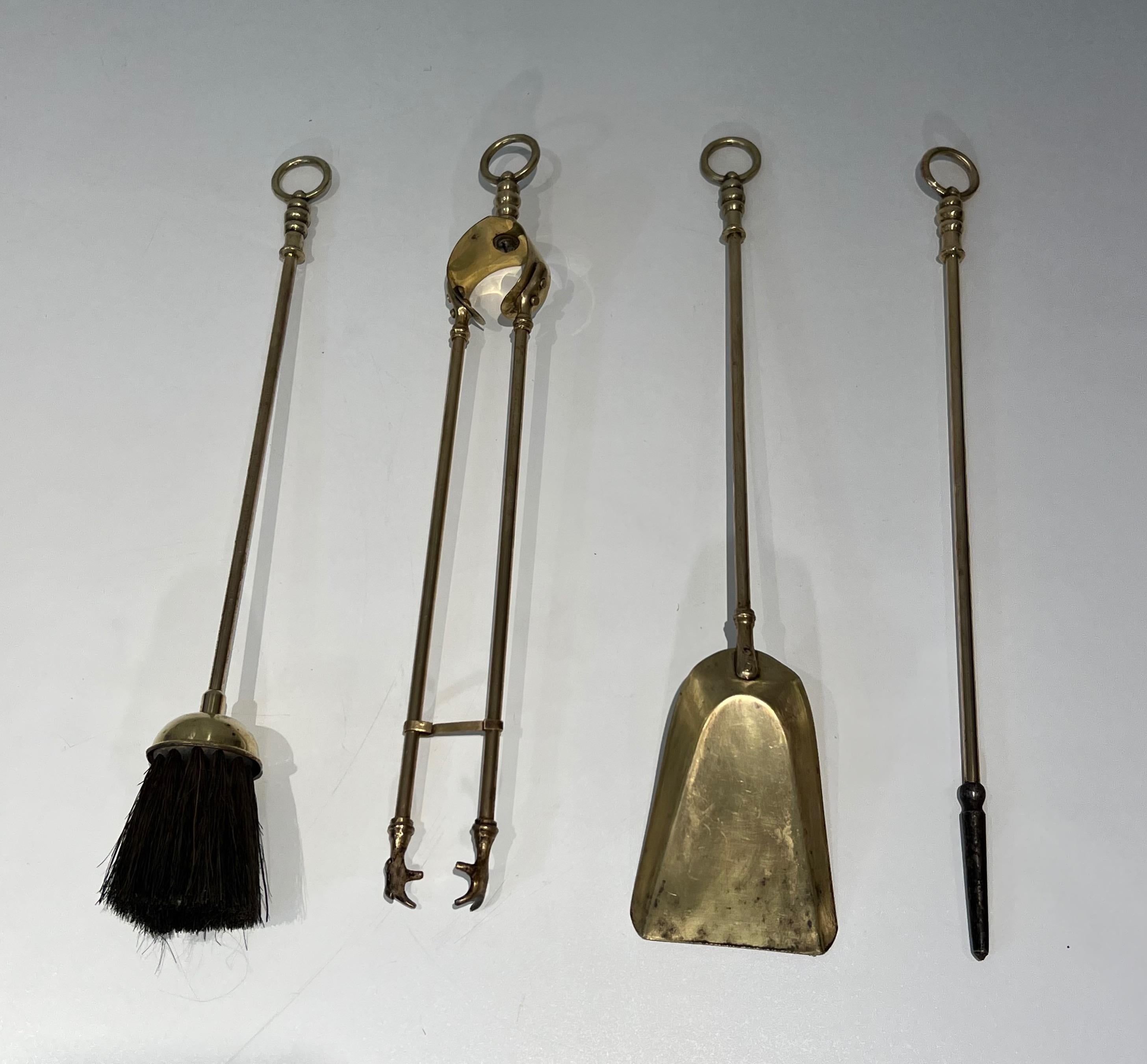 Rare Brass Fireplace Tools Surmounted by a Sculpture representing a Horse For Sale 2