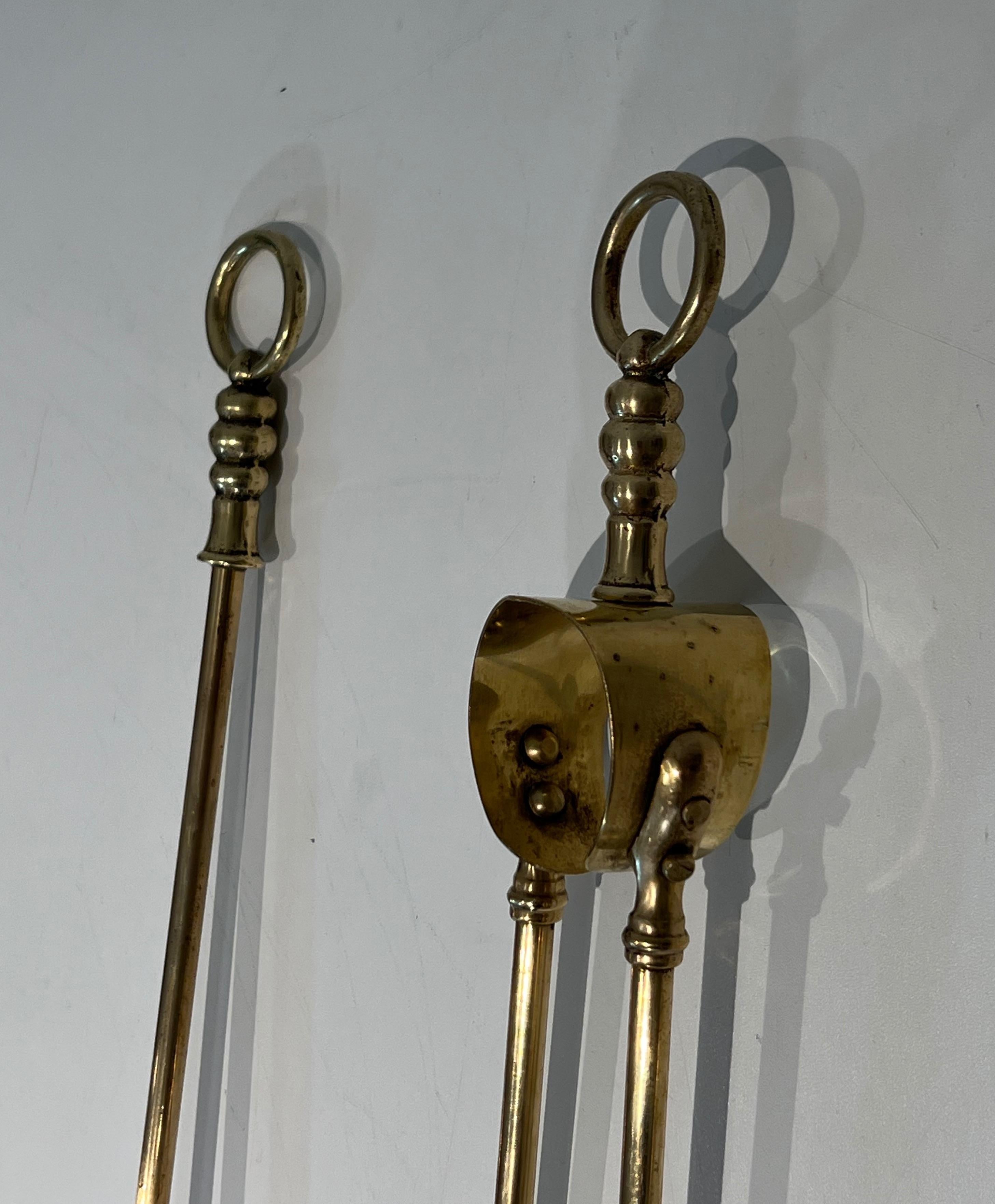 Rare Brass Fireplace Tools Surmounted by a Sculpture representing a Horse For Sale 3