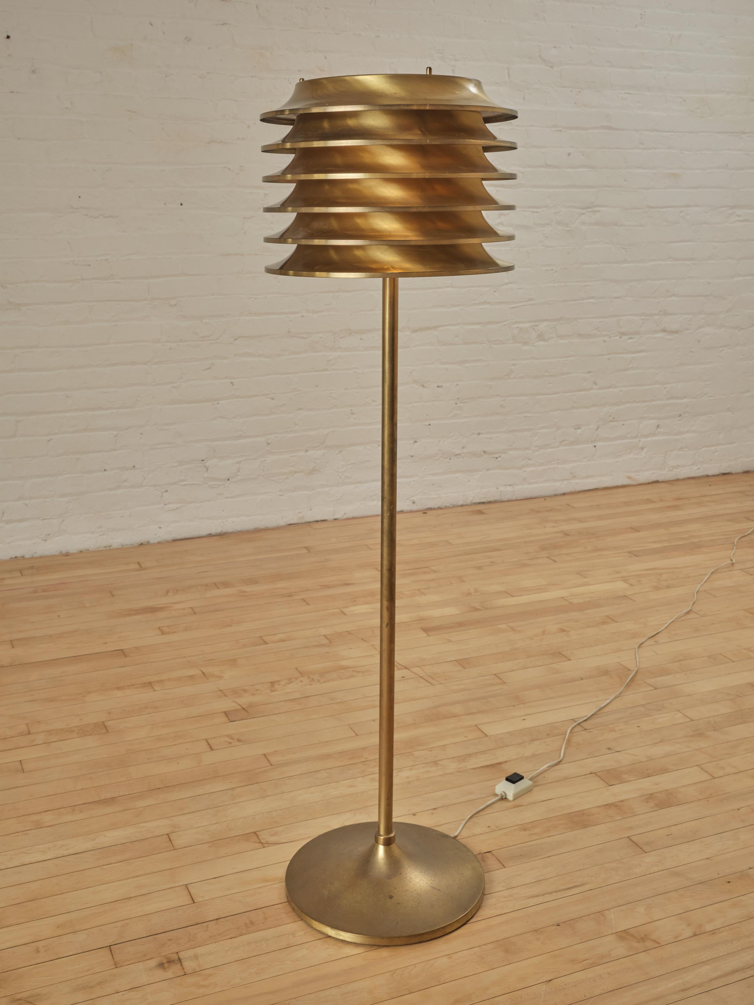 Rare Brass Floor Lamp by Kai Ruokonen for Orno OY For Sale 1