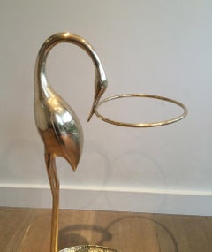 Rare Brass Heron Umbrella Stand, French, circa 1970