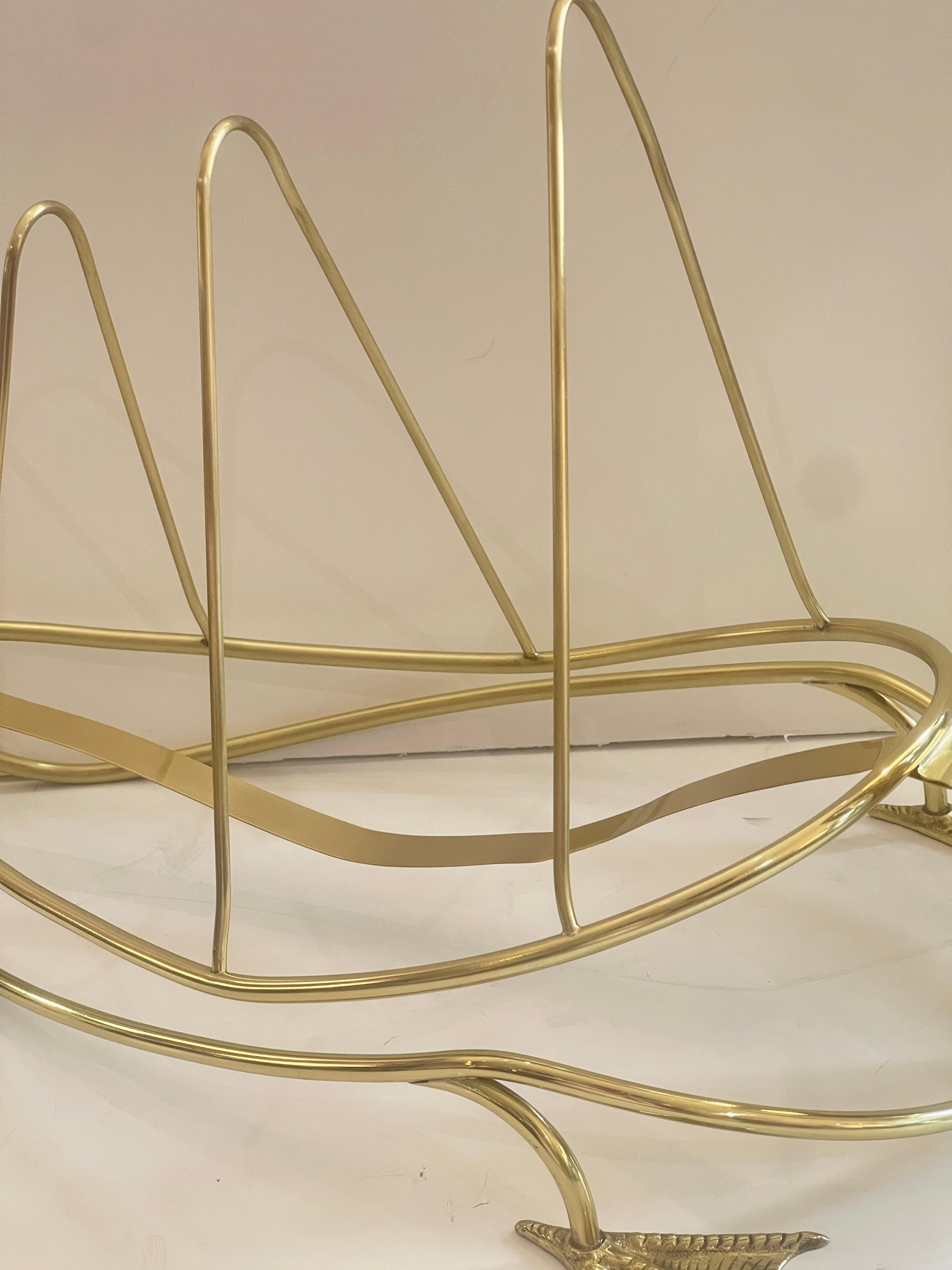Rare Brass Low Swan Magazine Rack Attributed to Maison Jansen, Paris For Sale 4